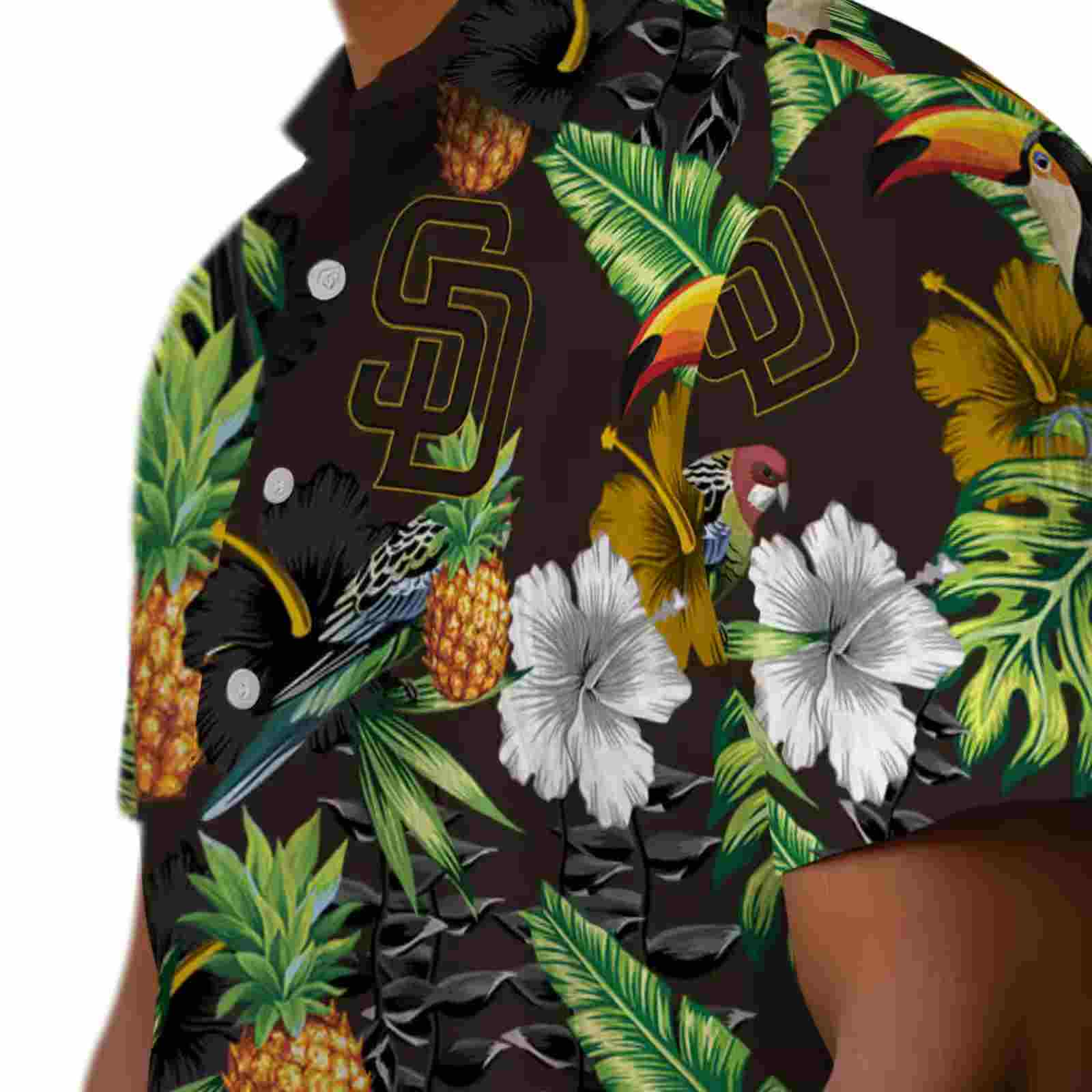 san diego padres toucan hibiscus pineapple brown green hawaiian shirt trendy