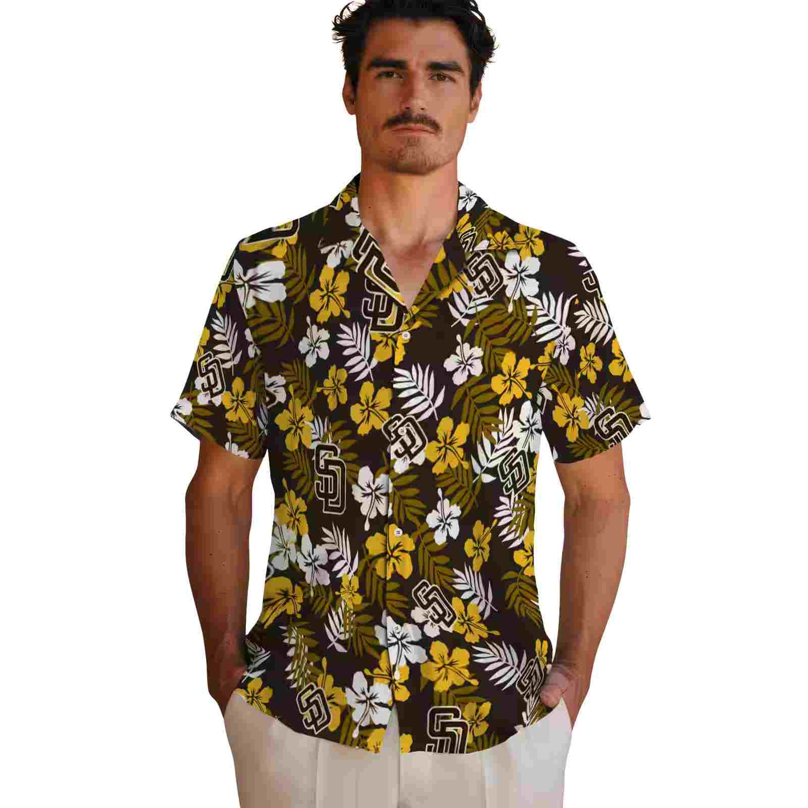 san diego padres tropical floral brown hawaiian shirt fashion forward