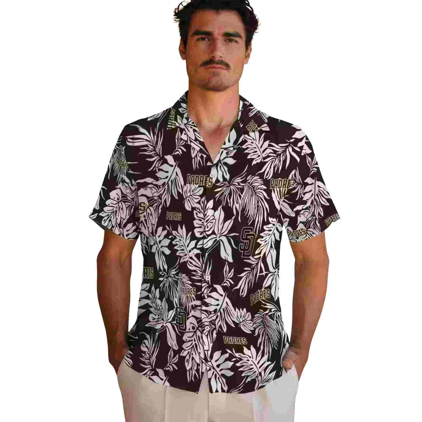 san diego padres tropical leaf brown white hawaiian shirt fashion forward