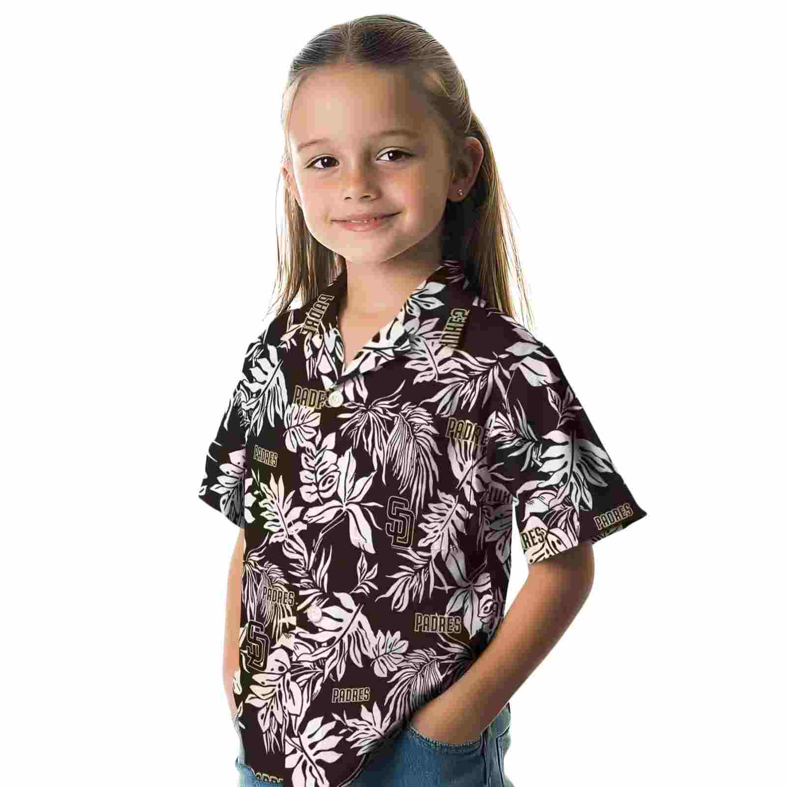 san diego padres tropical leaf brown white hawaiian shirt premium grade