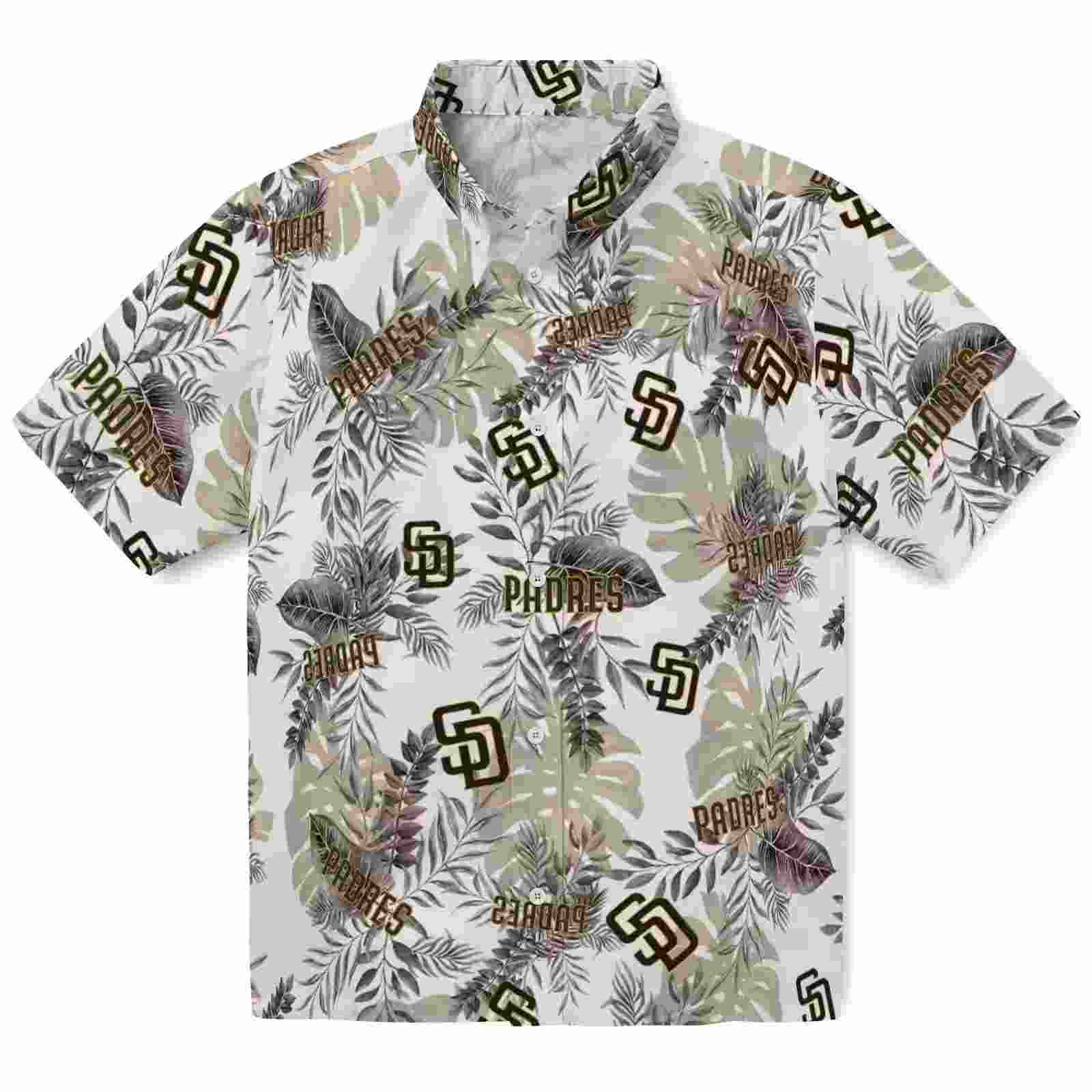 San Diego Padres Tropical Leaves White Hawaiian Shirt