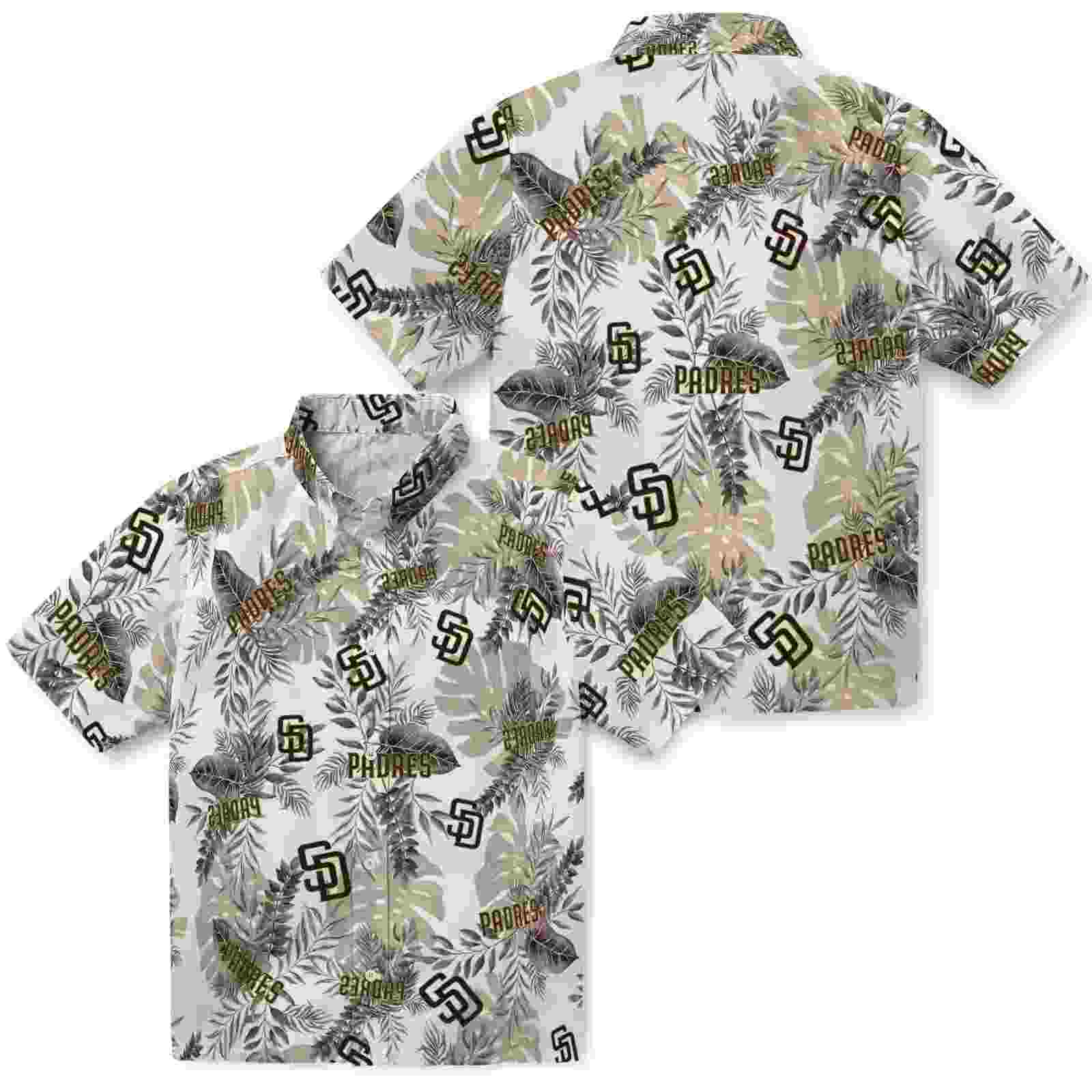 san diego padres tropical leaves white hawaiian shirt high quality