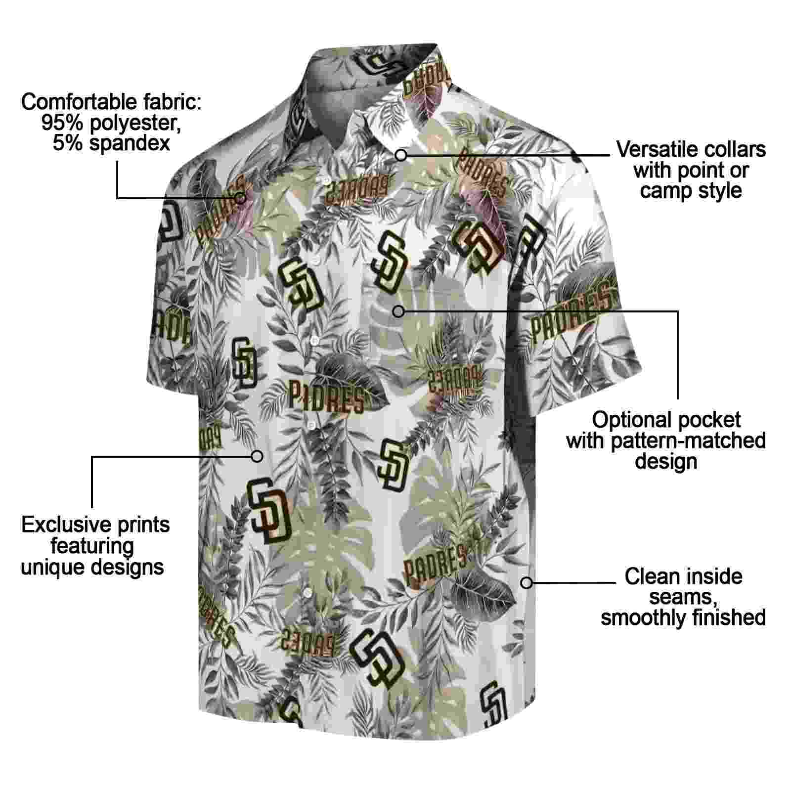 san diego padres tropical leaves white hawaiian shirt new arrival