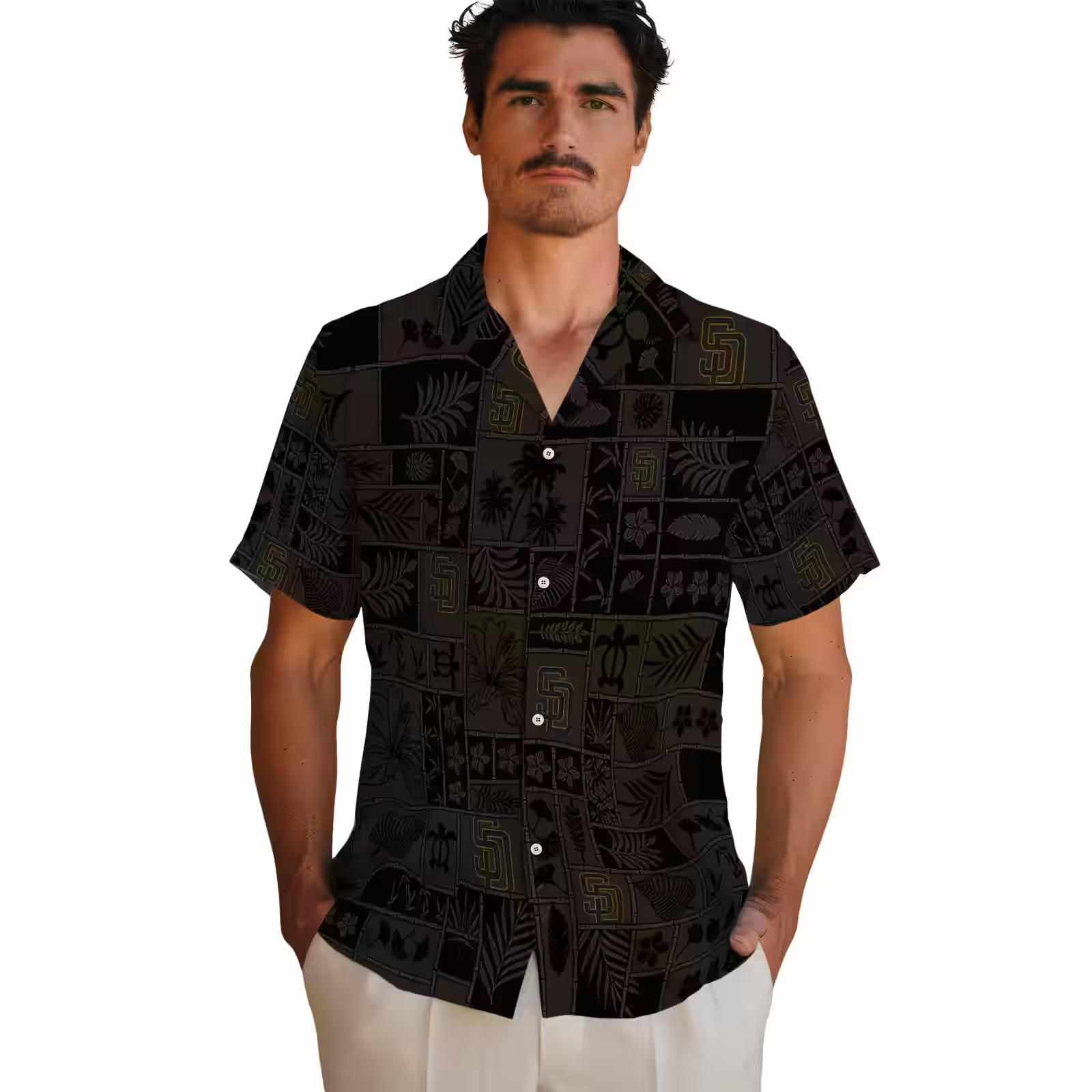 san diego padres tropical patchwork brown black hawaiian shirt fashion forward