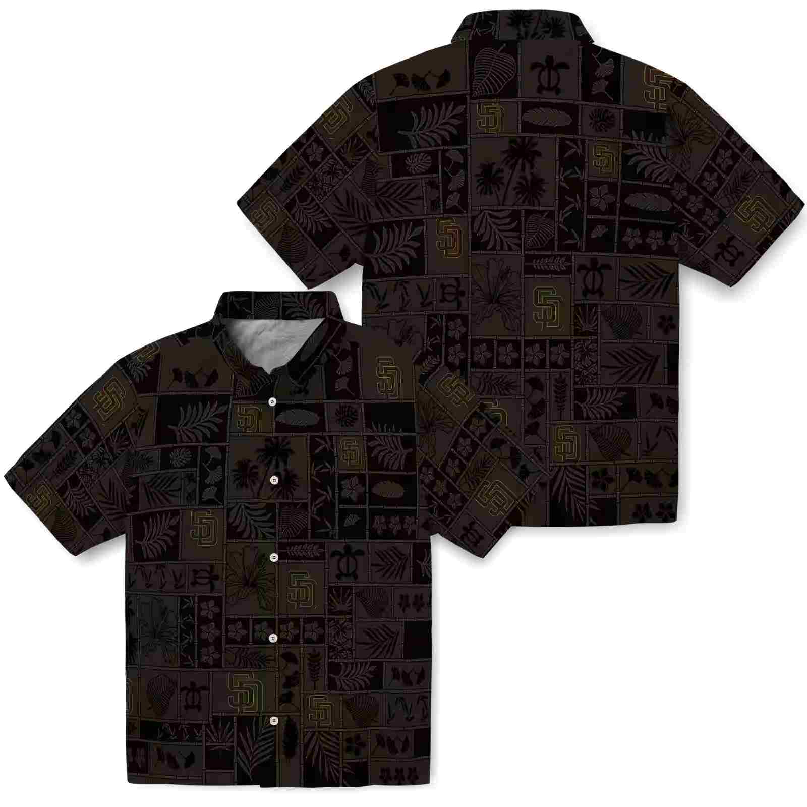 san diego padres tropical patchwork brown black hawaiian shirt high quality