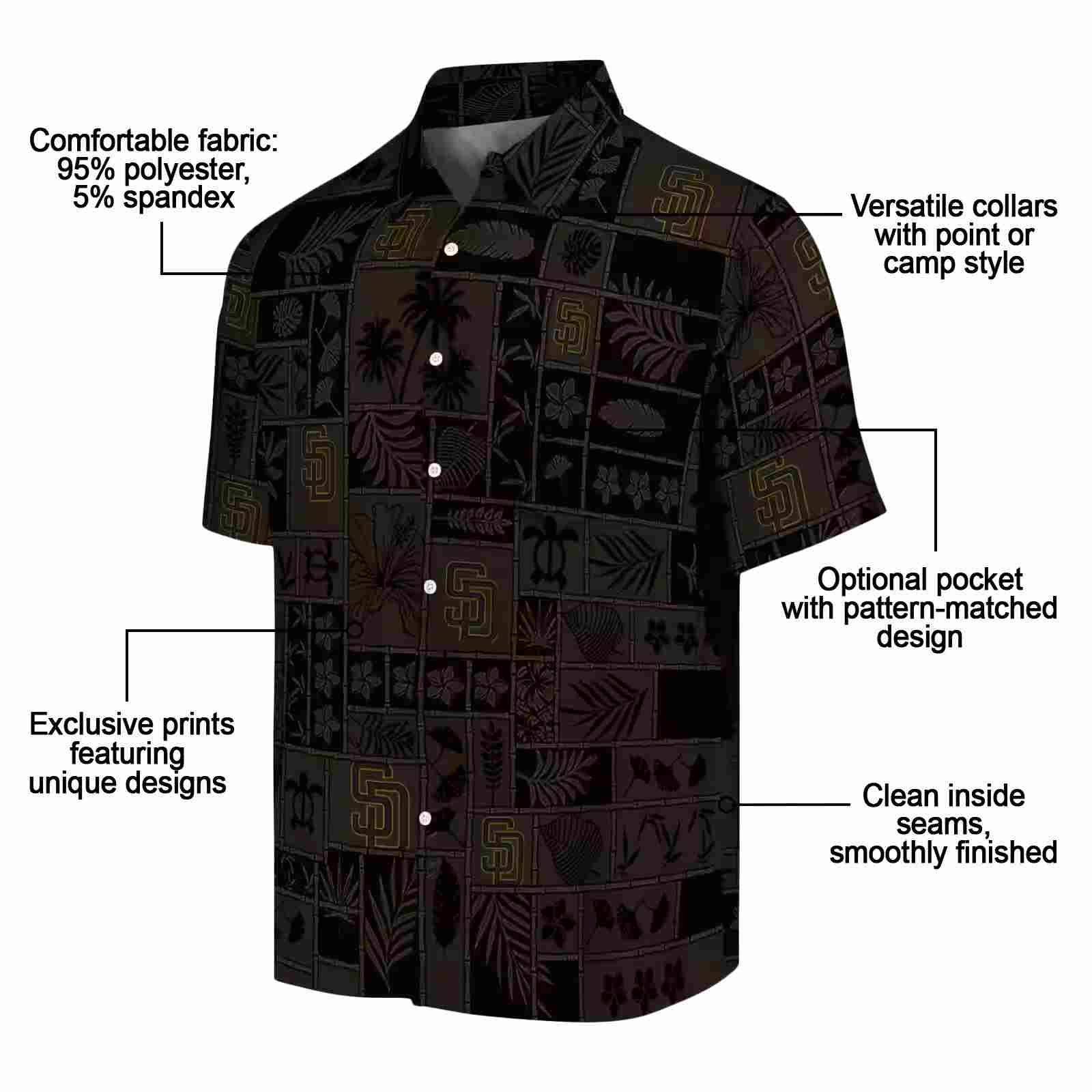 san diego padres tropical patchwork brown black hawaiian shirt new arrival