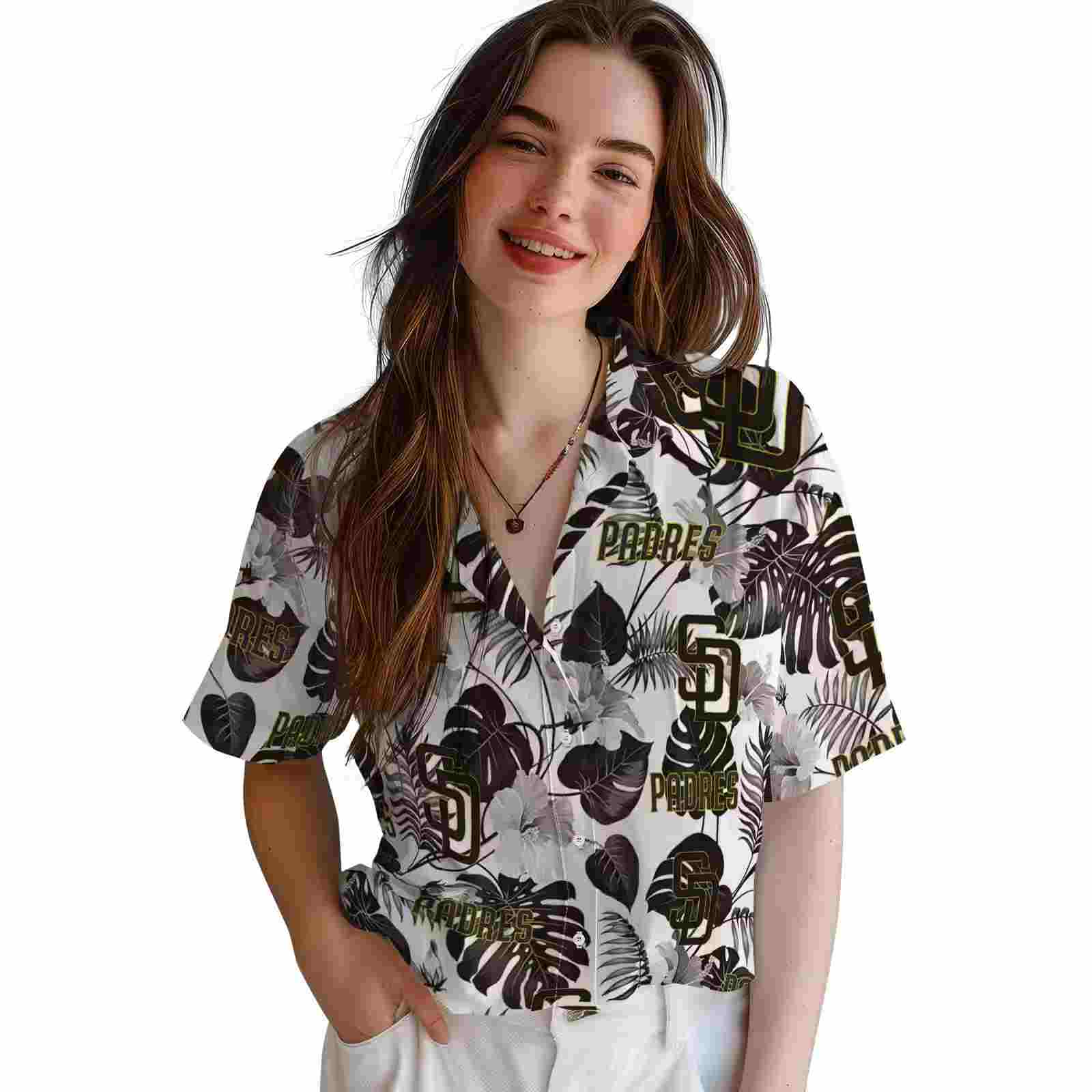 san diego padres tropical plants brown white hawaiian shirt latest model