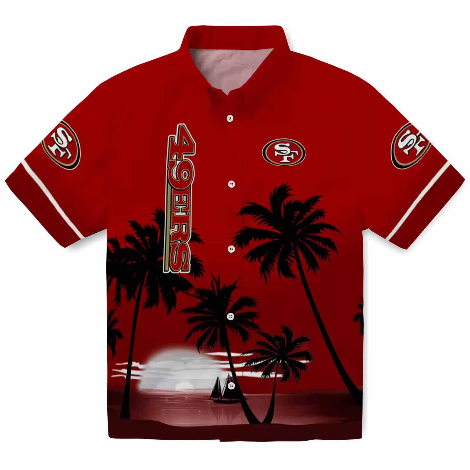 San Francisco 49ers Beach Sunset Red Black Hawaiian Shirt