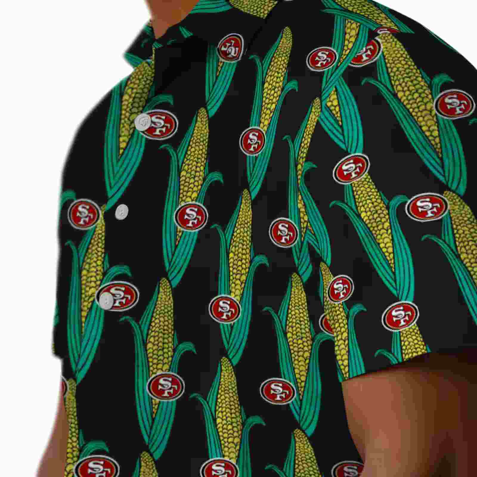 san francisco 49ers corn motifs black green hawaiian shirt trendy