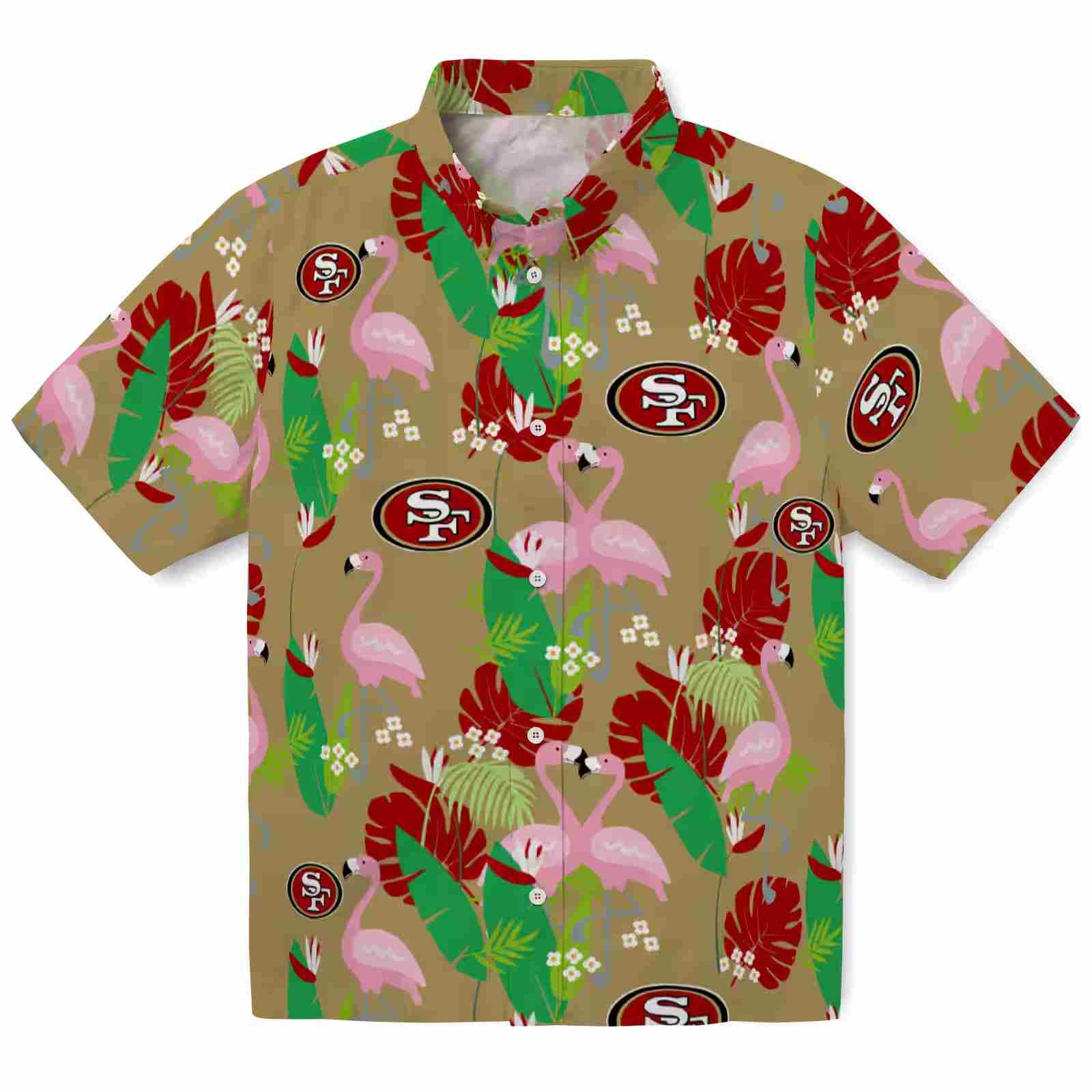 San Francisco 49ers Flamingo Foliage Red Green Hawaiian Shirt