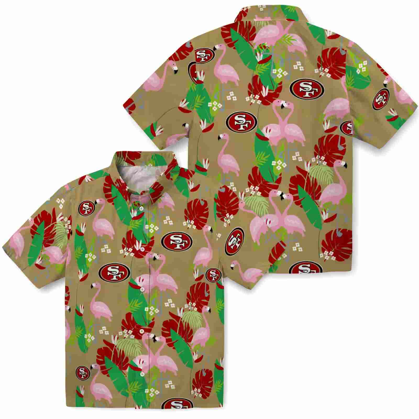 san francisco 49ers flamingo foliage red green hawaiian shirt high quality