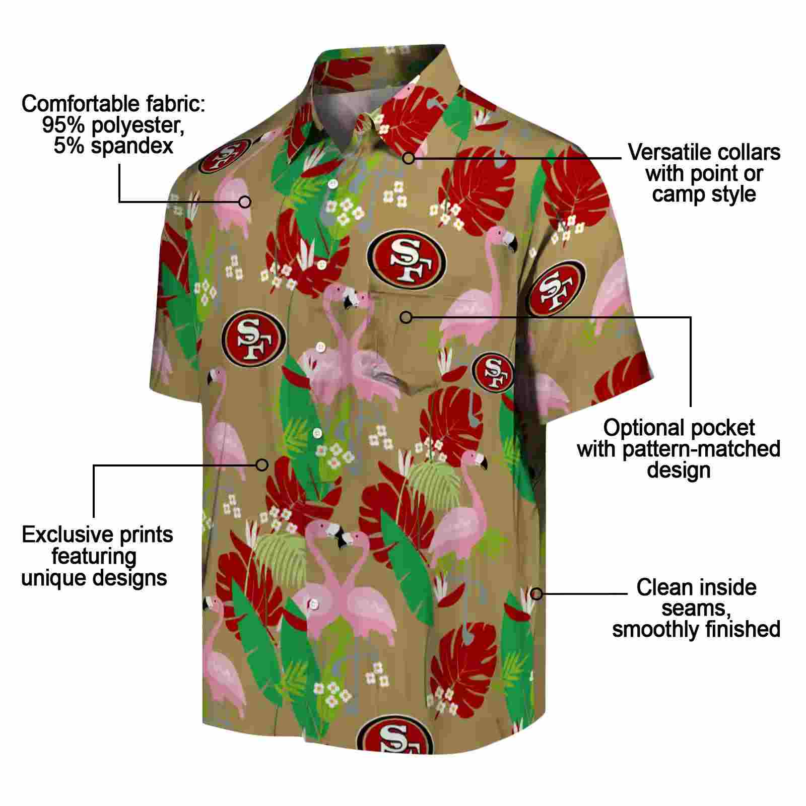 san francisco 49ers flamingo foliage red green hawaiian shirt new arrival