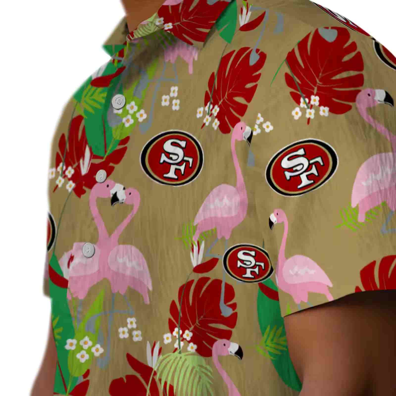 san francisco 49ers flamingo foliage red green hawaiian shirt trendy