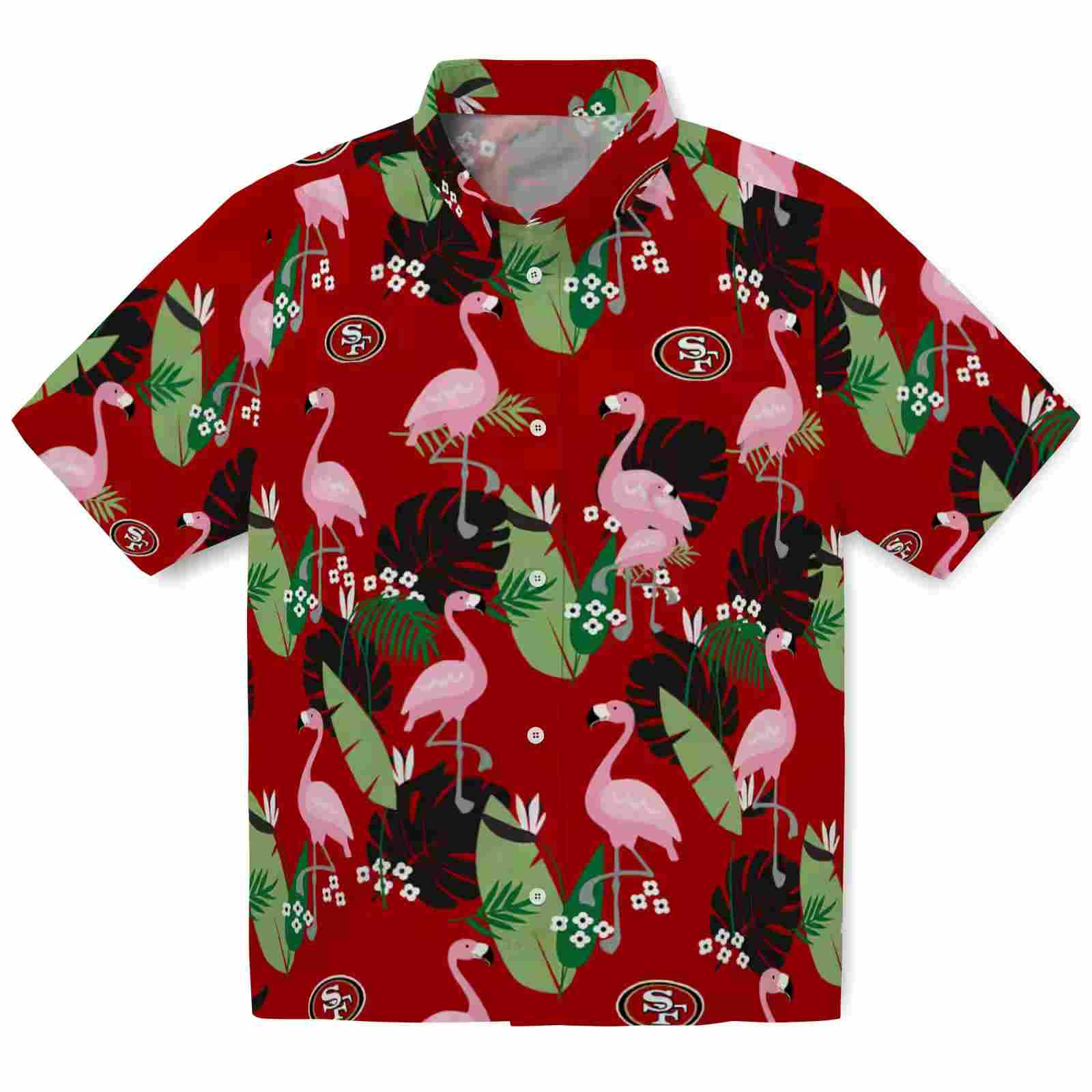 San Francisco 49ers Flamingo Leaf Motif Red Hawaiian Shirt