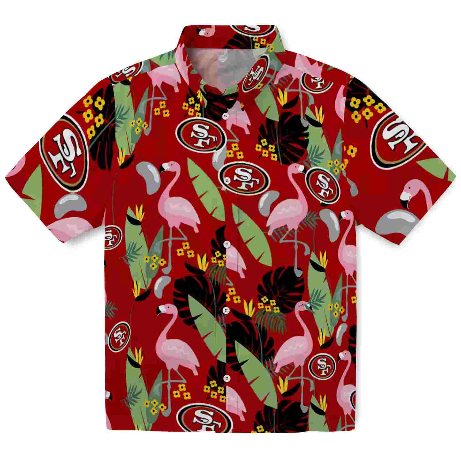 San Francisco 49ers Flamingo Leaves Red Hawaiian Shirt