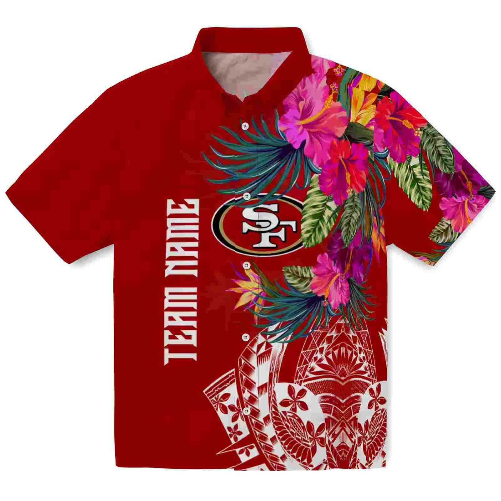 San Francisco 49ers Floral Polynesian Red Hawaiian Shirt