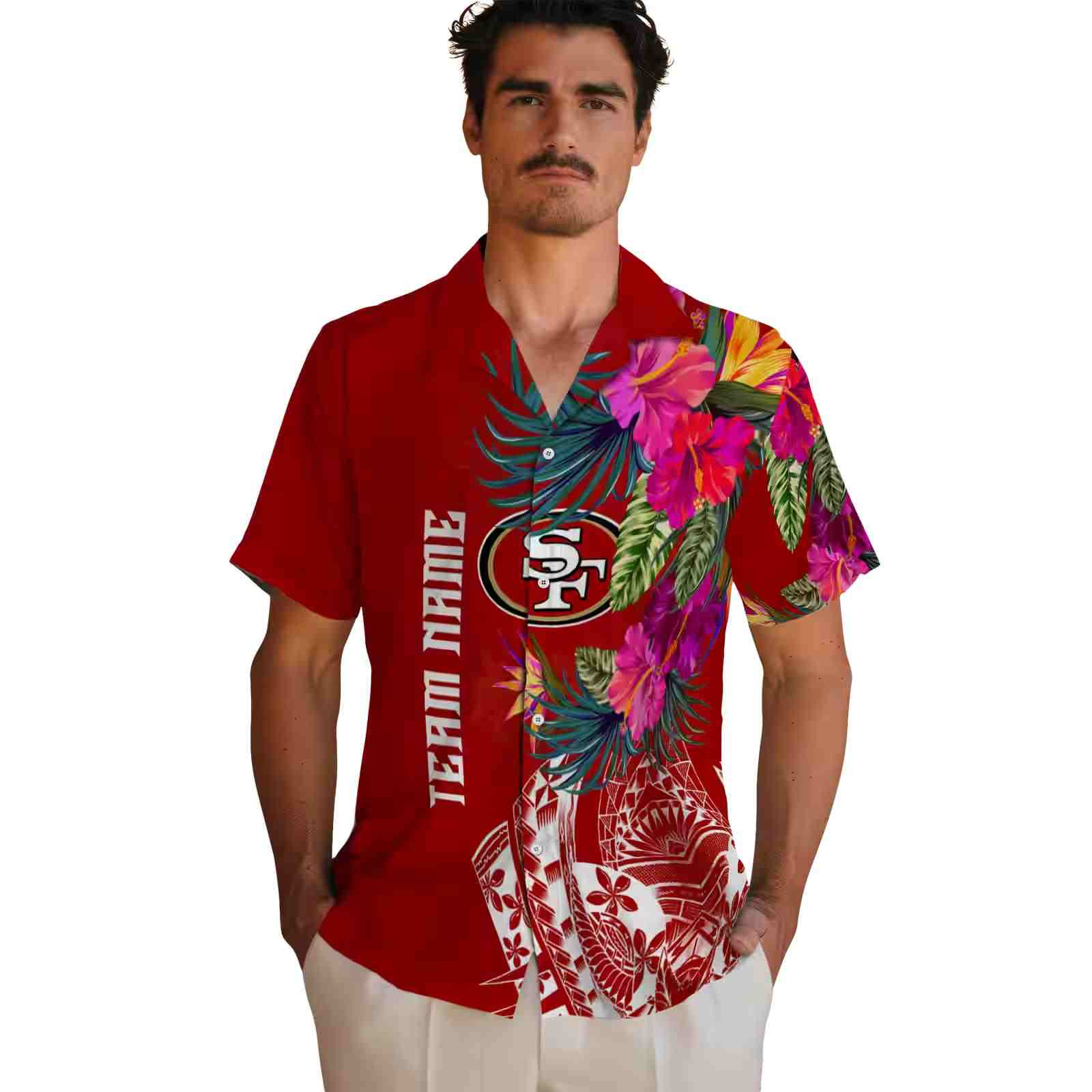 san francisco 49ers floral polynesian red hawaiian shirt fashion forward