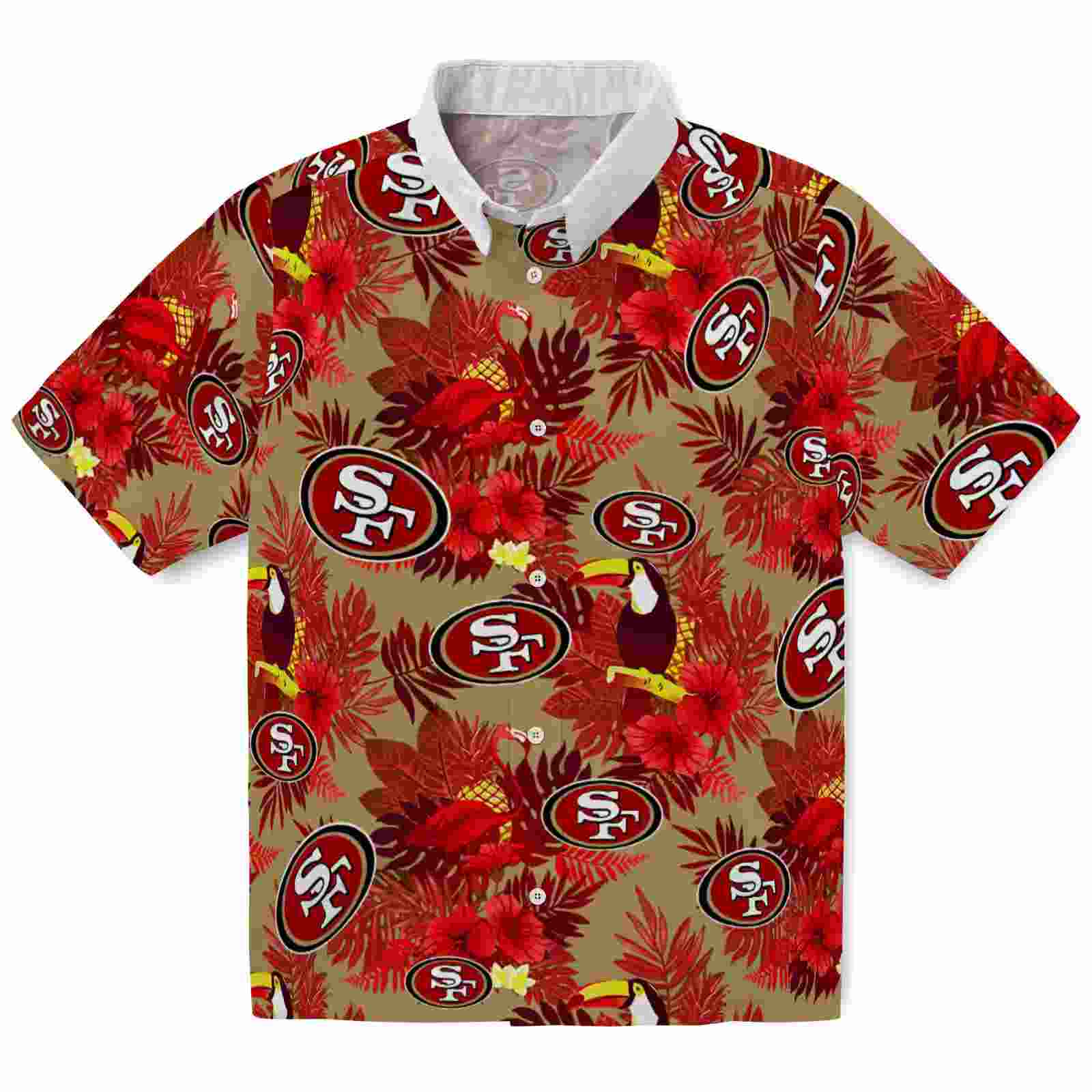 San Francisco 49ers Floral Toucan Red Hawaiian Shirt