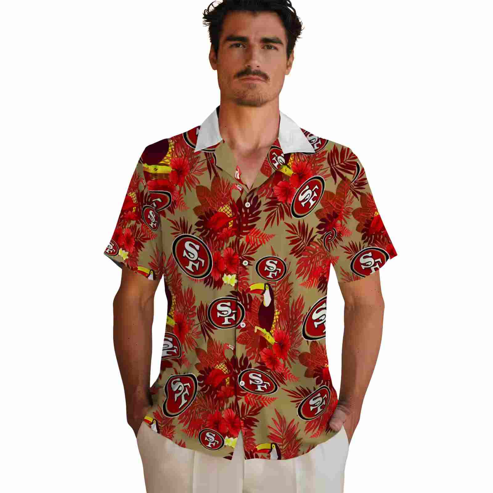 san francisco 49ers floral toucan red hawaiian shirt fashion forward