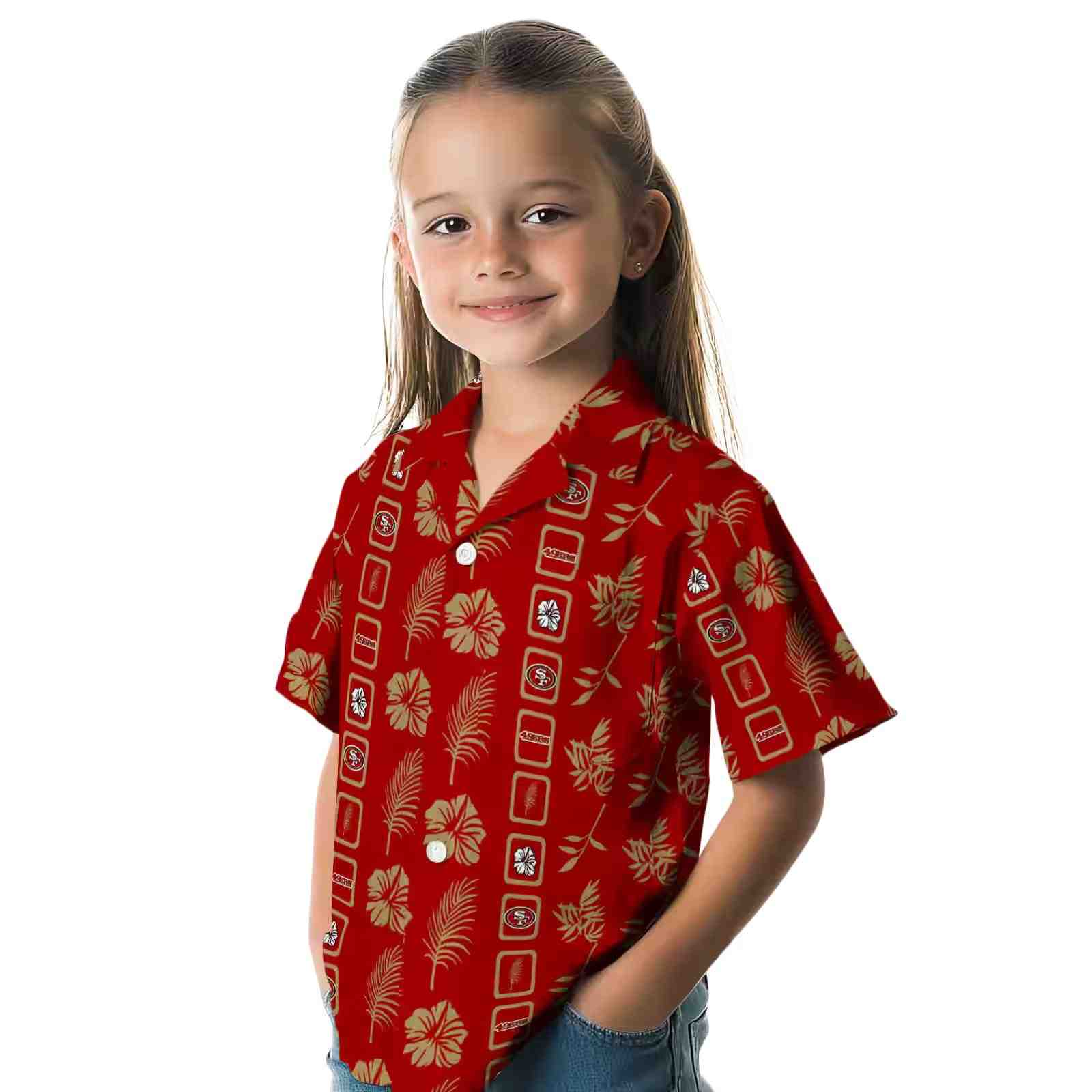 san francisco 49ers framed floral red hawaiian shirt premium grade