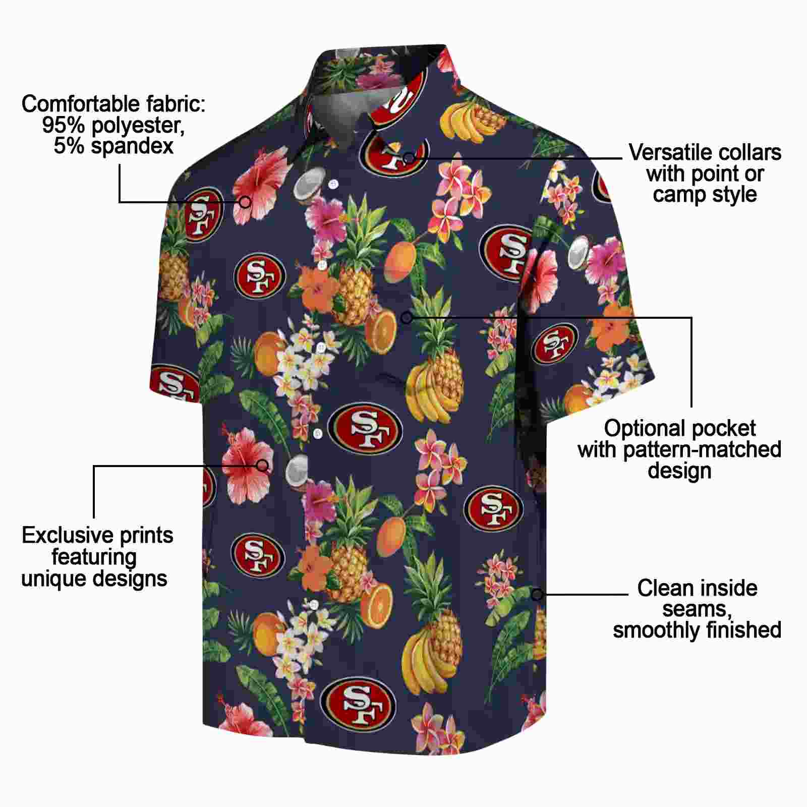 san francisco 49ers hibiscus and fruit navy blue hawaiian shirt new arrival