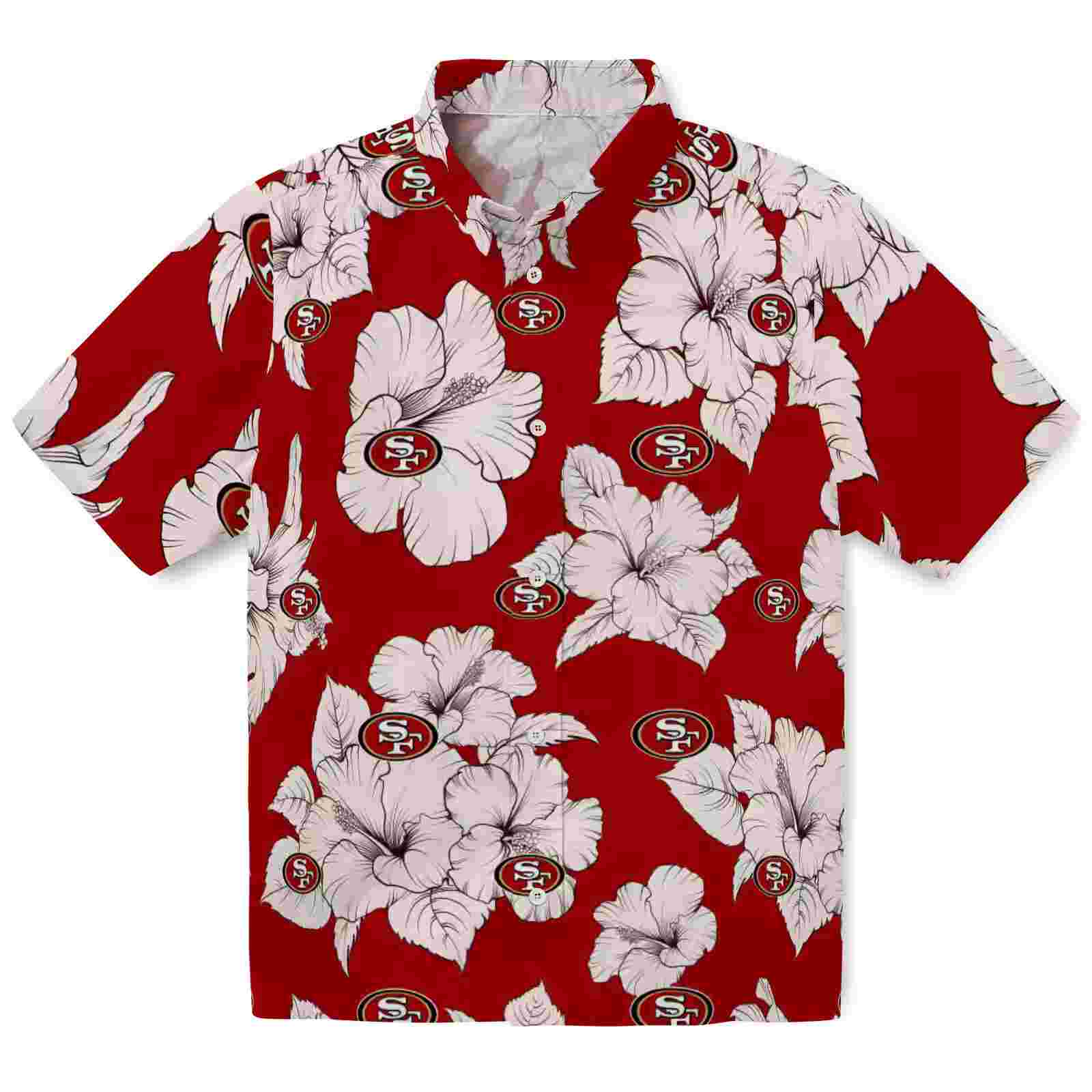 San Francisco 49ers Hibiscus Blooms Red White Hawaiian Shirt