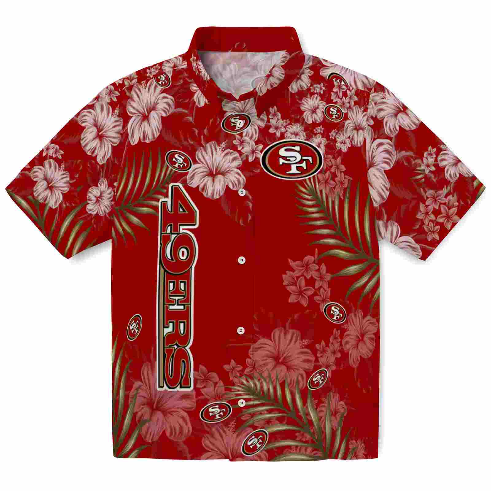 San Francisco 49ers Hibiscus Print Red Hawaiian Shirt