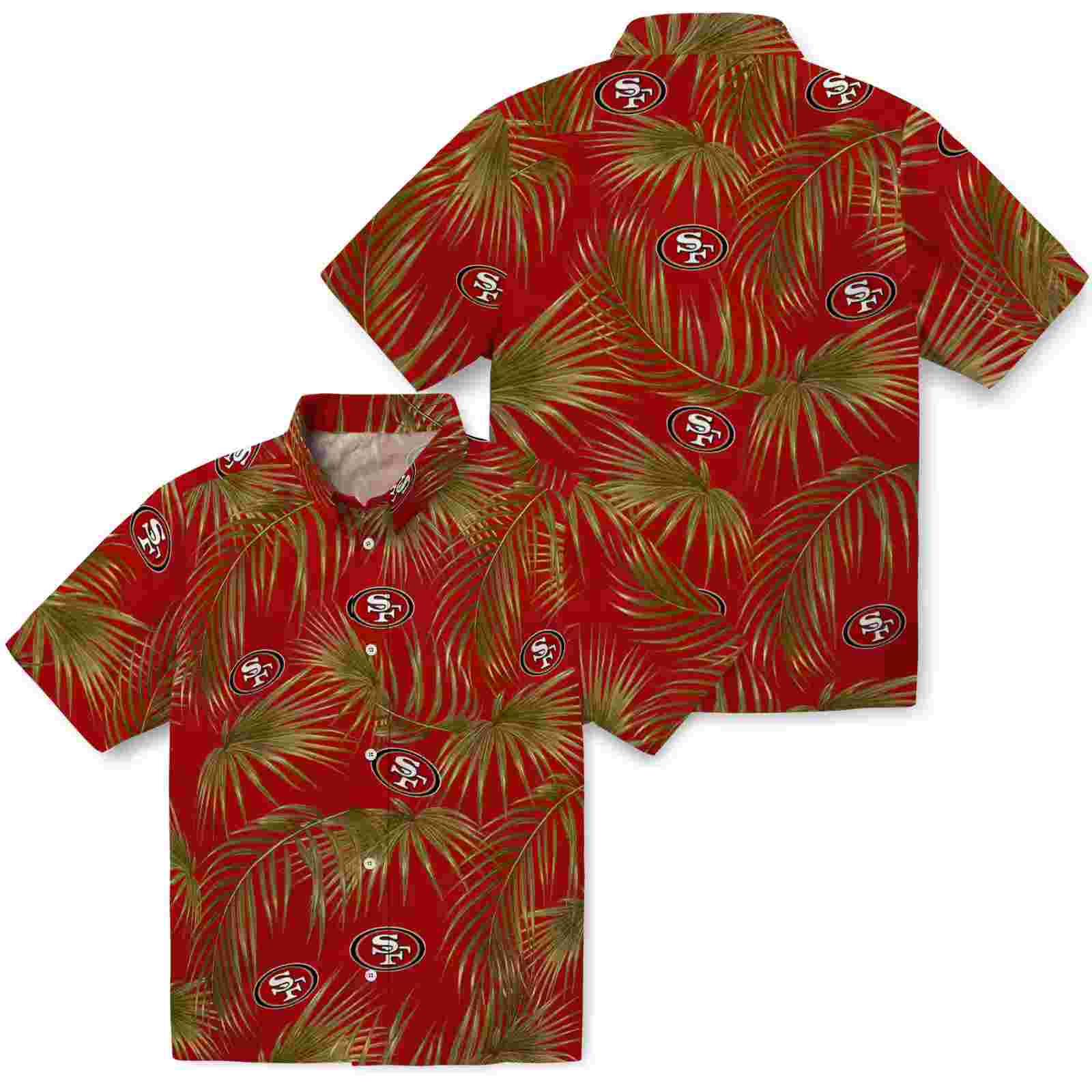 san francisco 49ers leafy palms red hawaiian shirt high quality