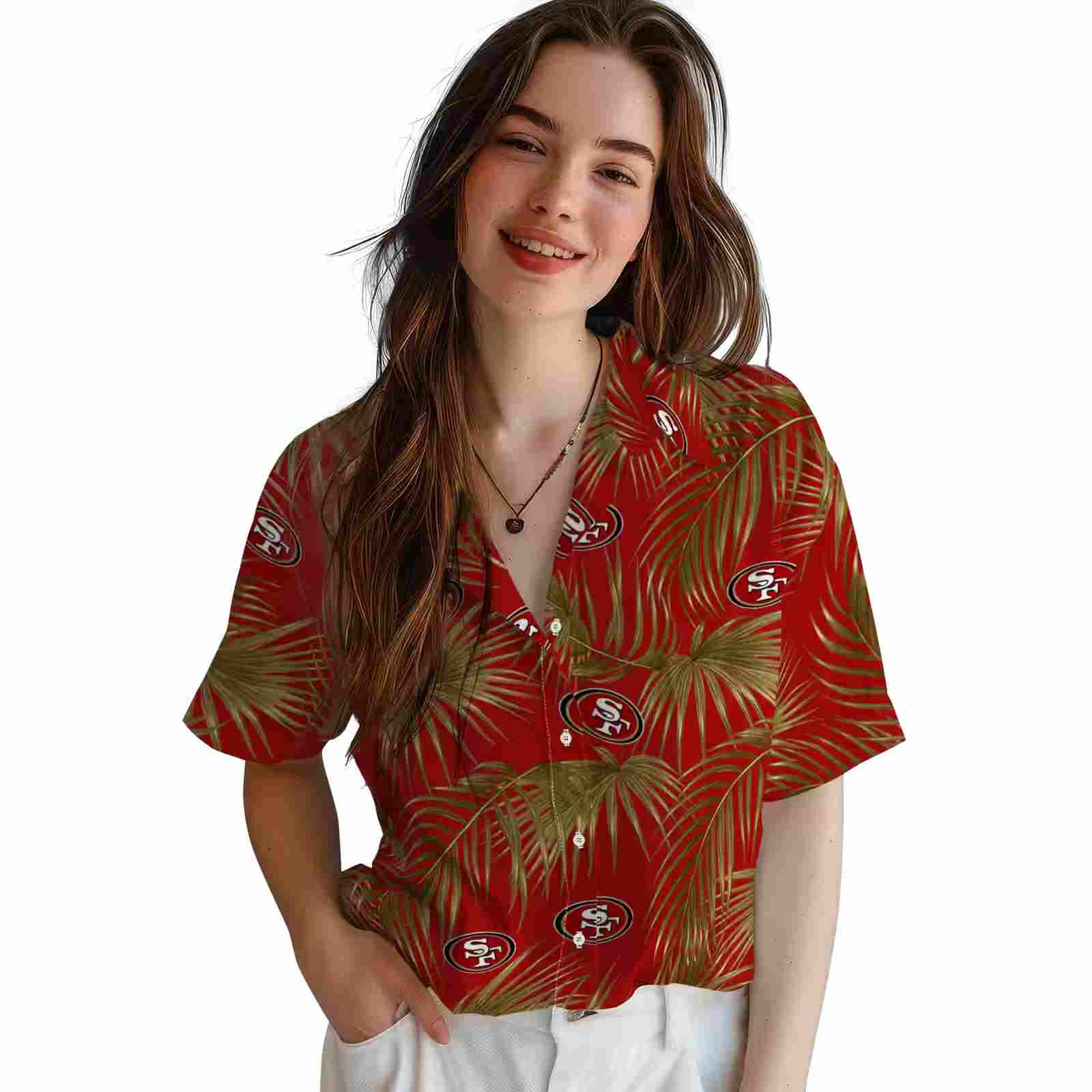 san francisco 49ers leafy palms red hawaiian shirt latest model