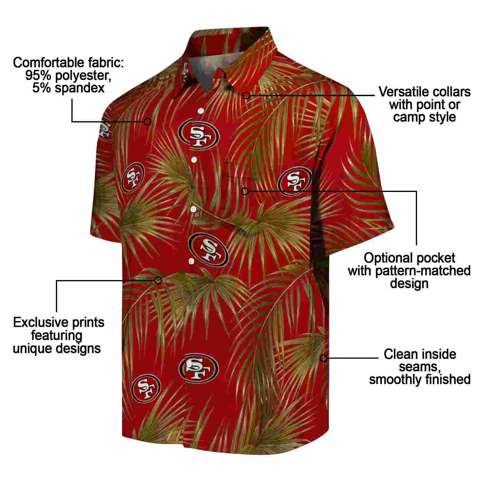 san francisco 49ers leafy palms red hawaiian shirt new arrival