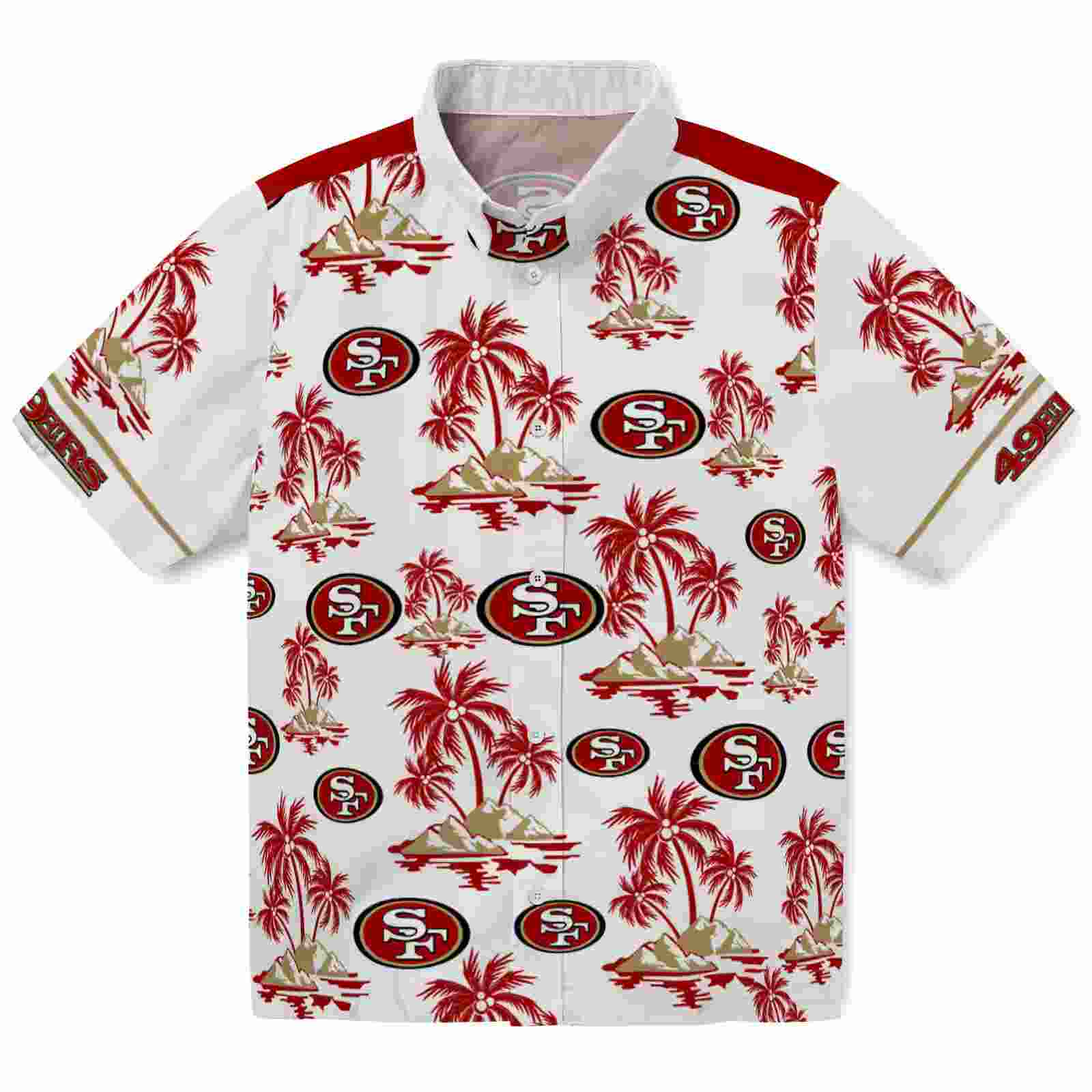 San Francisco 49ers Palm Island Print Red White Hawaiian Shirt