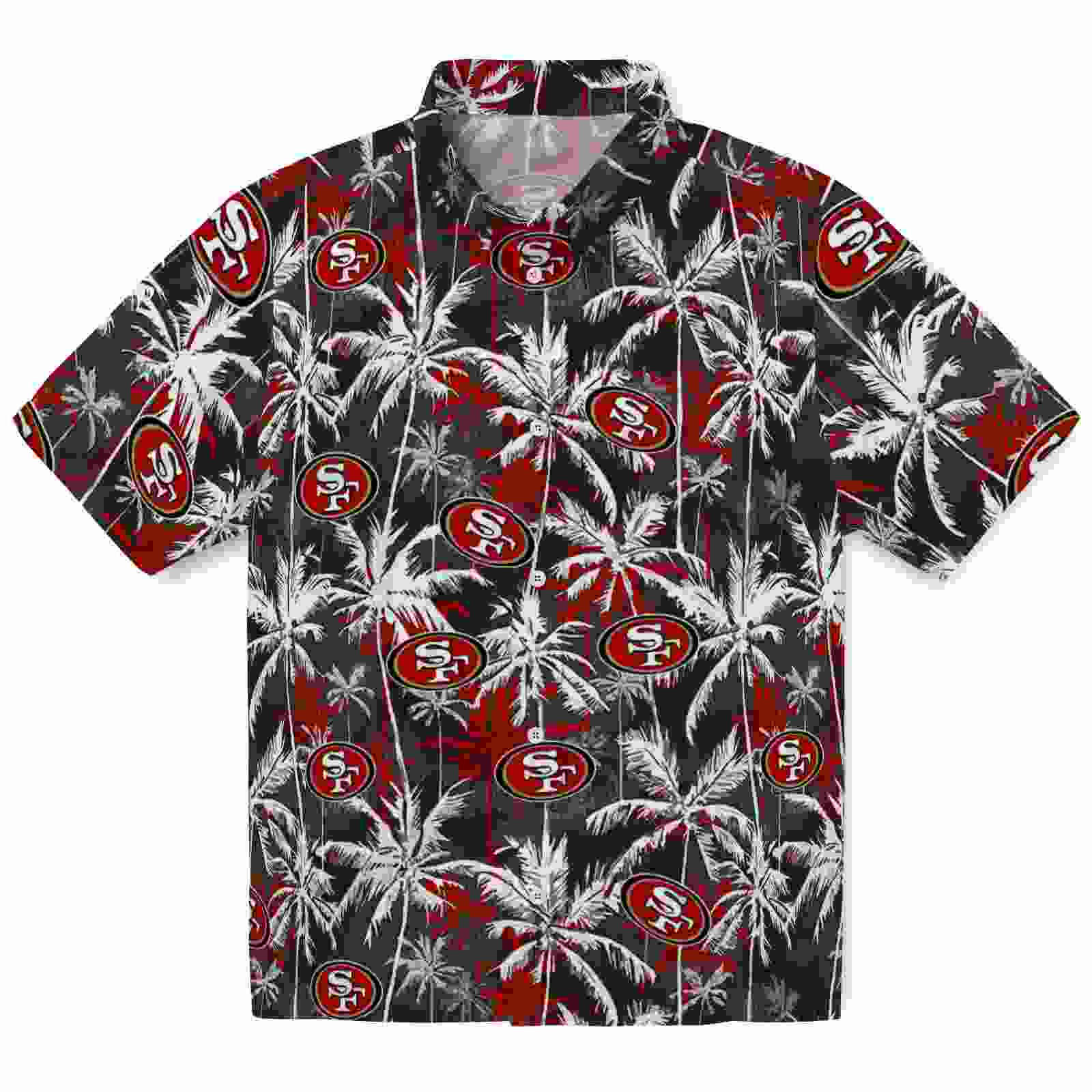 San Francisco 49ers Palm Pattern Red Black Hawaiian Shirt