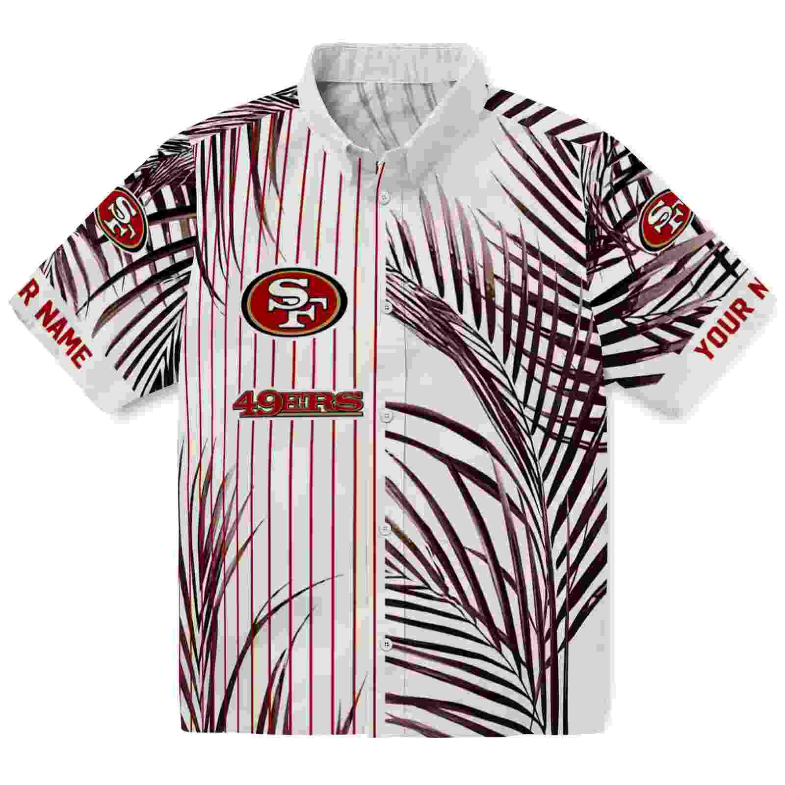 San Francisco 49ers Palm Stripes Red Black White Hawaiian Shirt