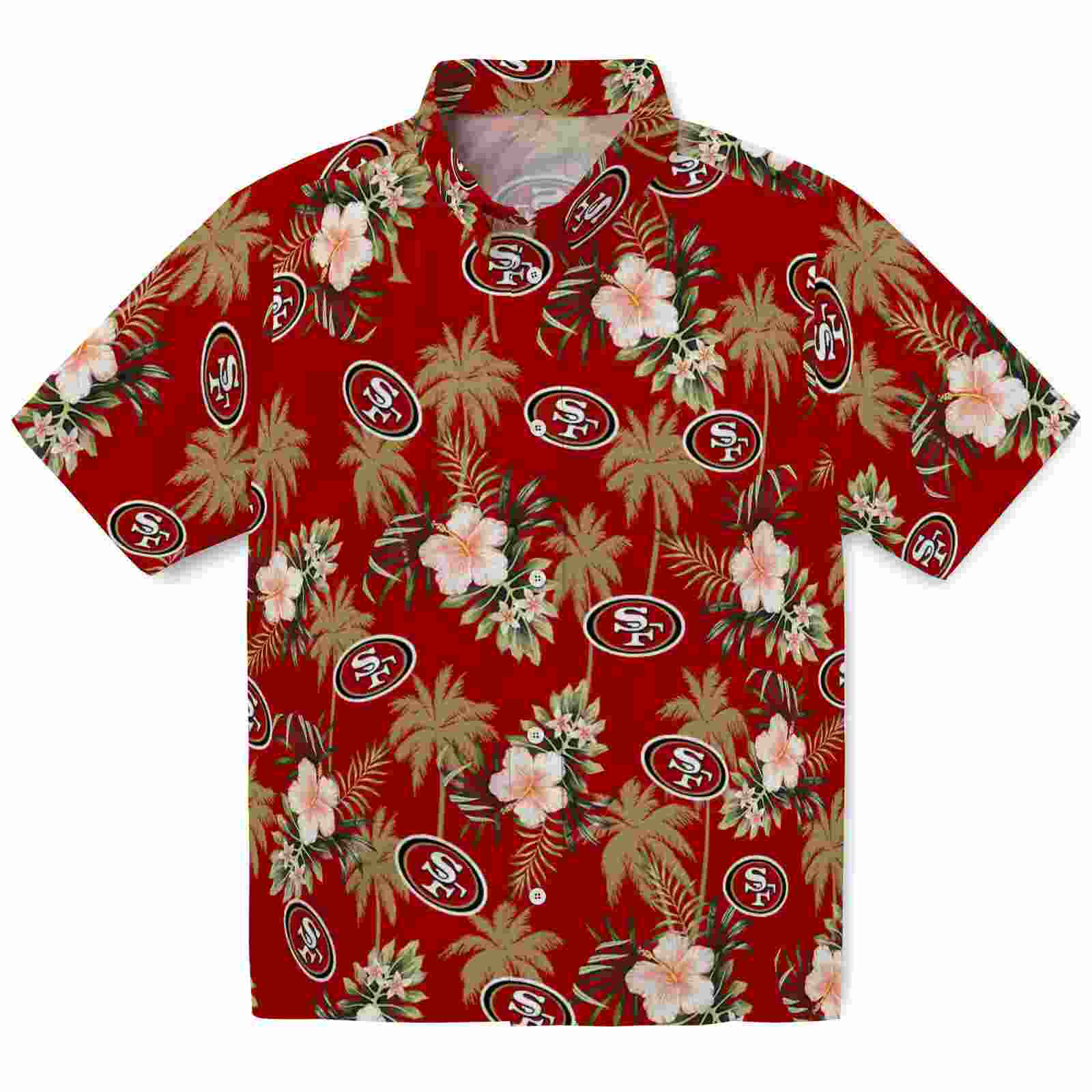 San Francisco 49ers Palm Tree Flower Red Hawaiian Shirt