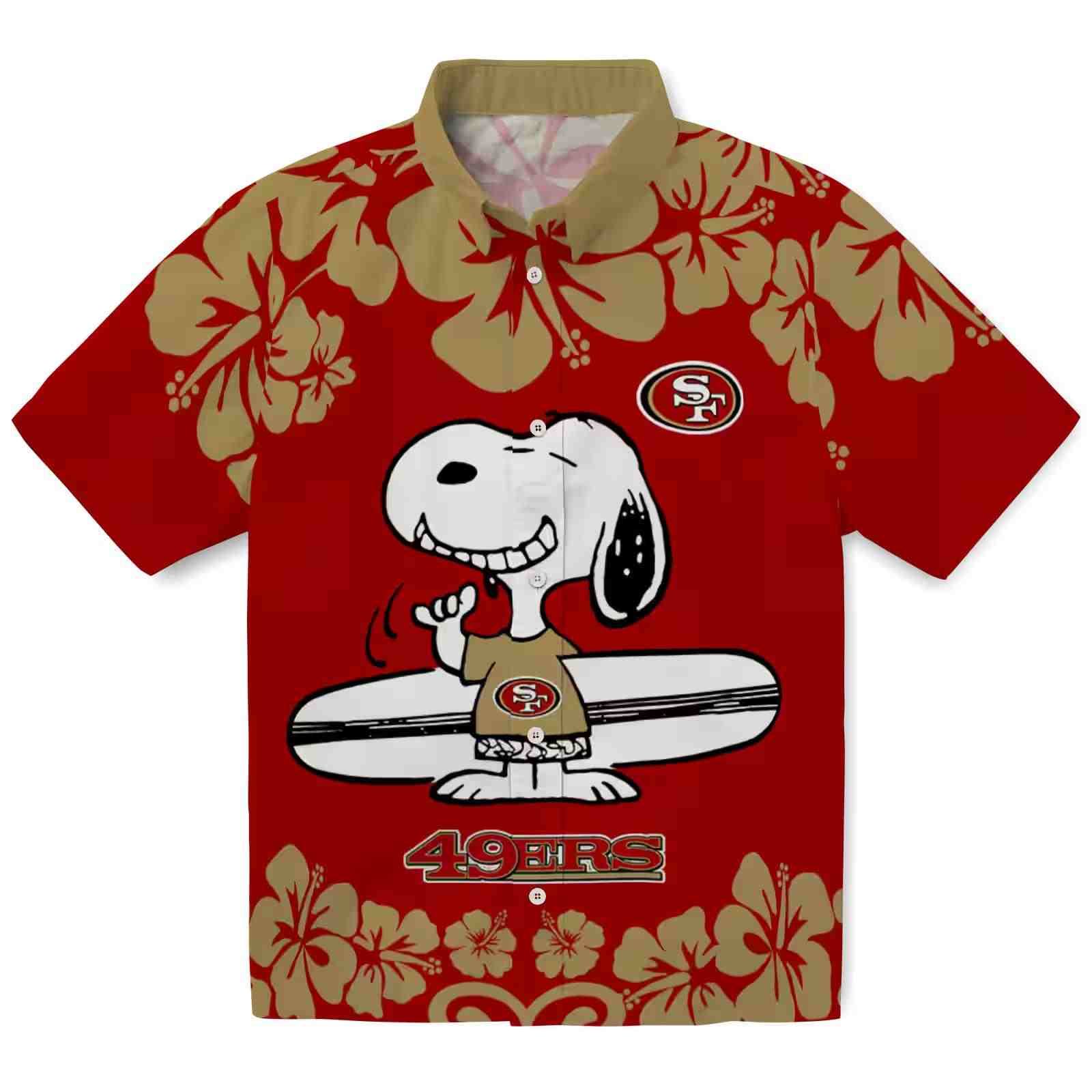 San Francisco 49ers Snoopy Surf Red White Hawaiian Shirt