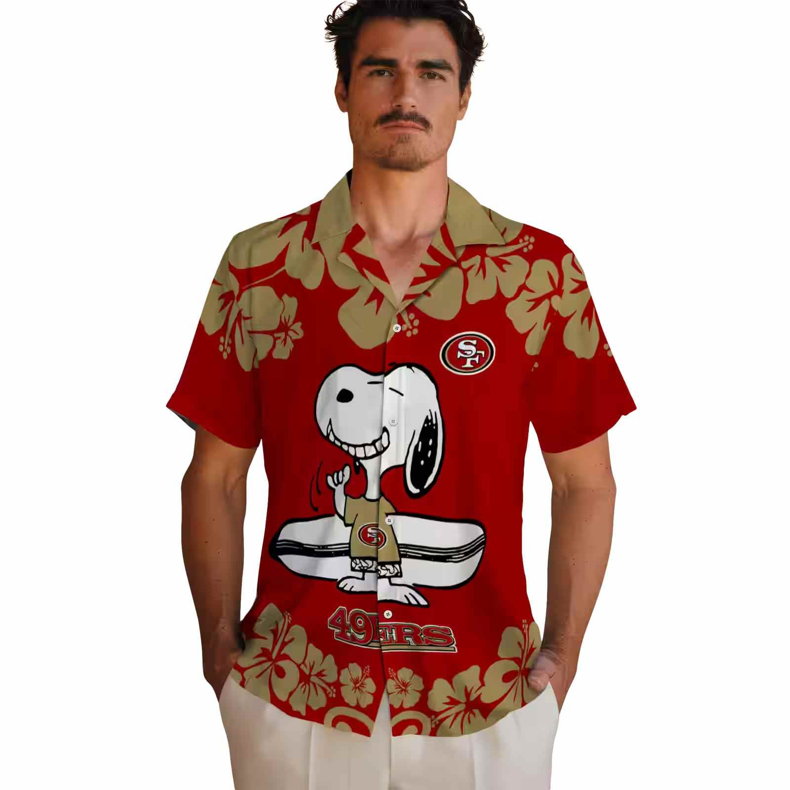 san francisco 49ers snoopy surf red white hawaiian shirt fashion forward