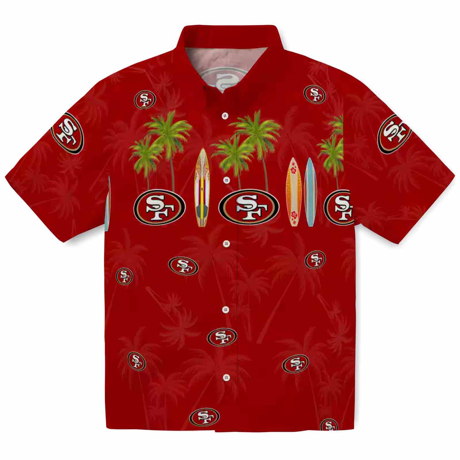 San Francisco 49ers Surfboard Palm Red Hawaiian Shirt