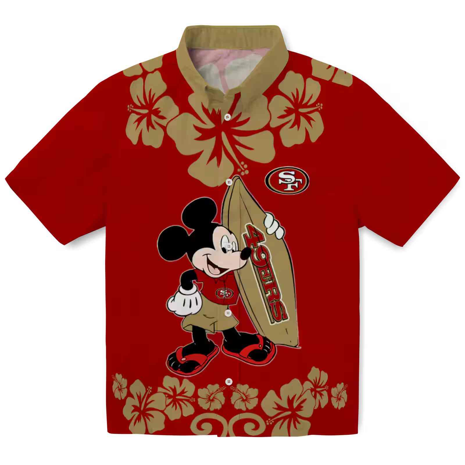 San Francisco 49ers Surfing Mickey Red Hawaiian Shirt