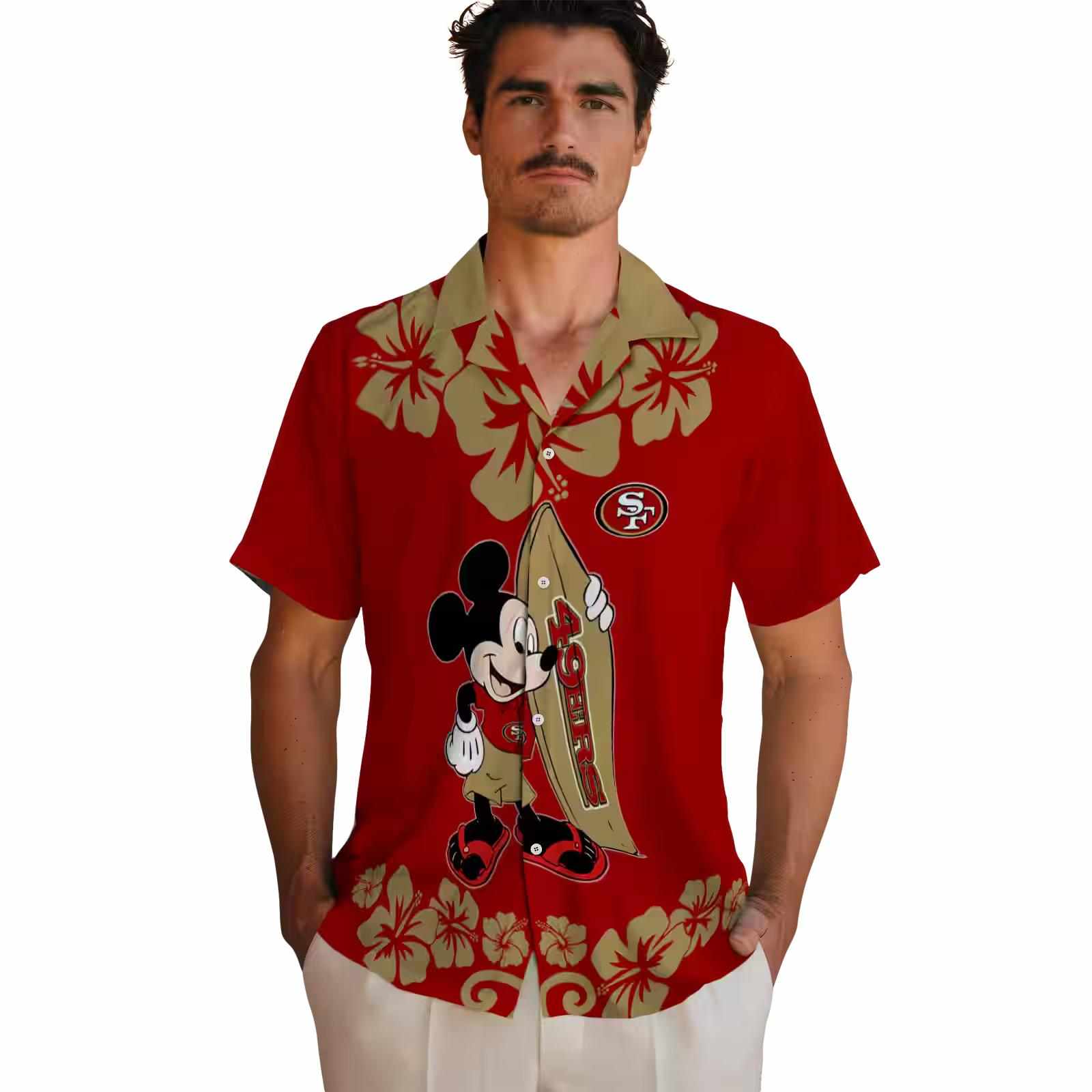 san francisco 49ers surfing mickey red hawaiian shirt fashion forward