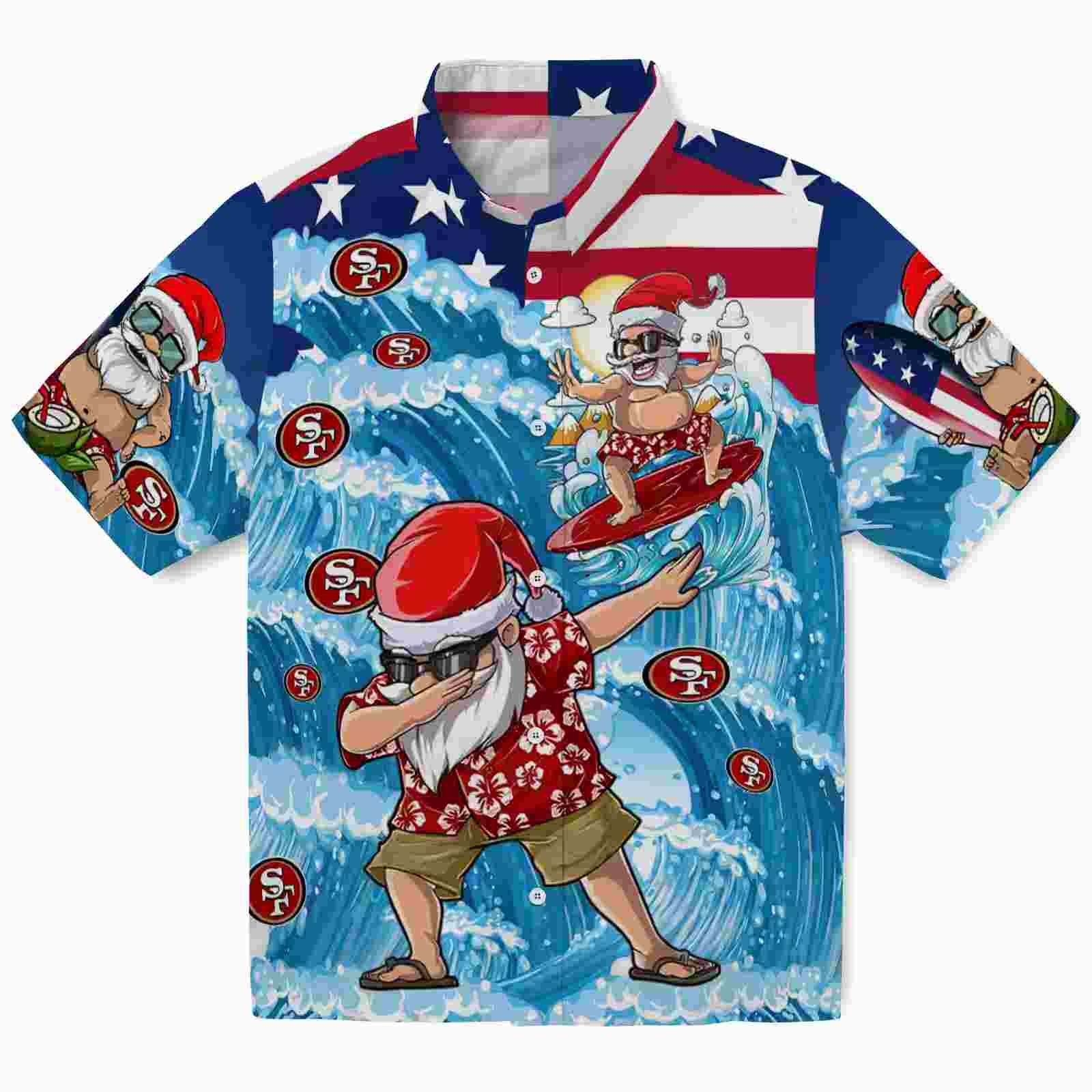 San Francisco 49ers Surfing Santa Blue Hawaiian Shirt