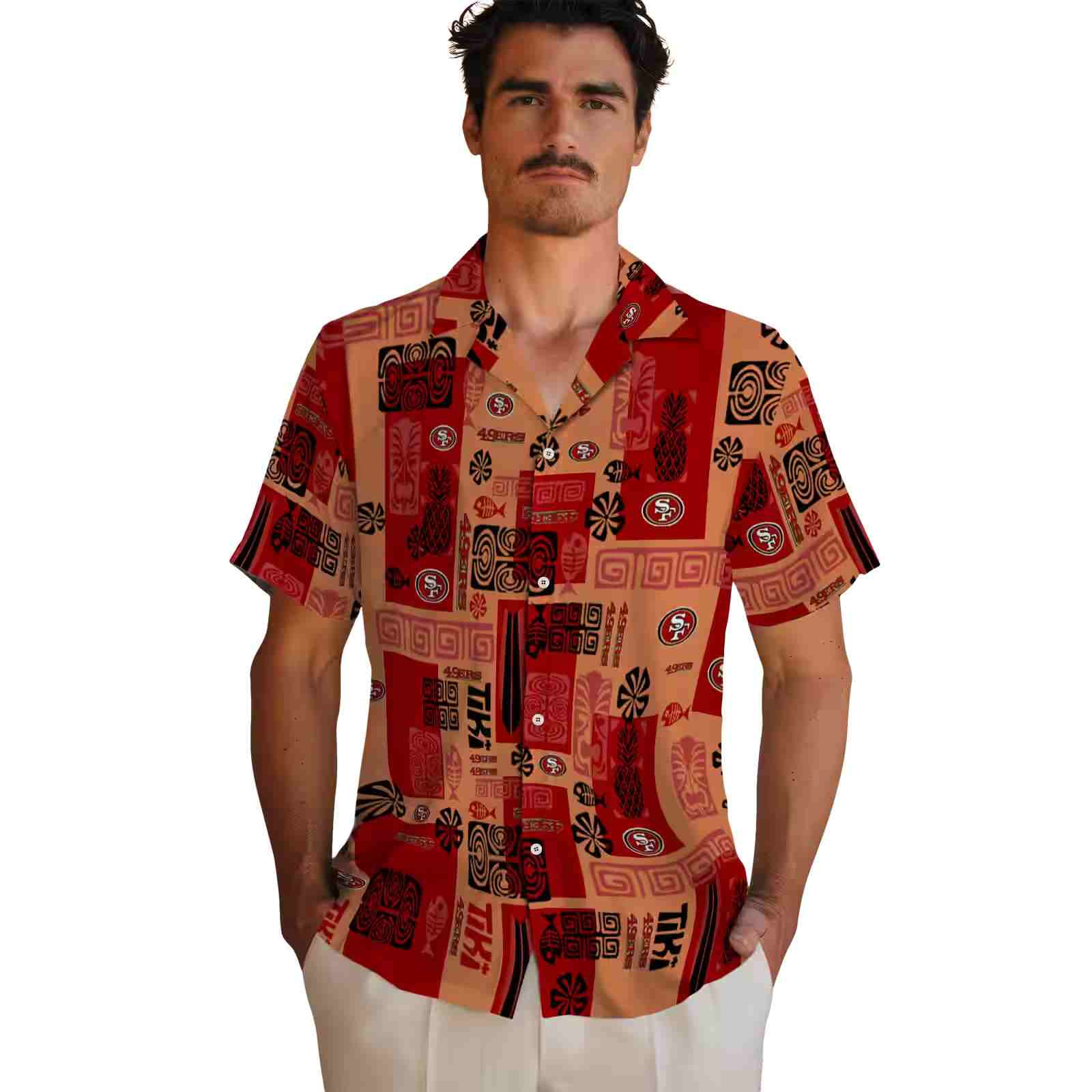 san francisco 49ers tribal symbols red hawaiian shirt fashion forward