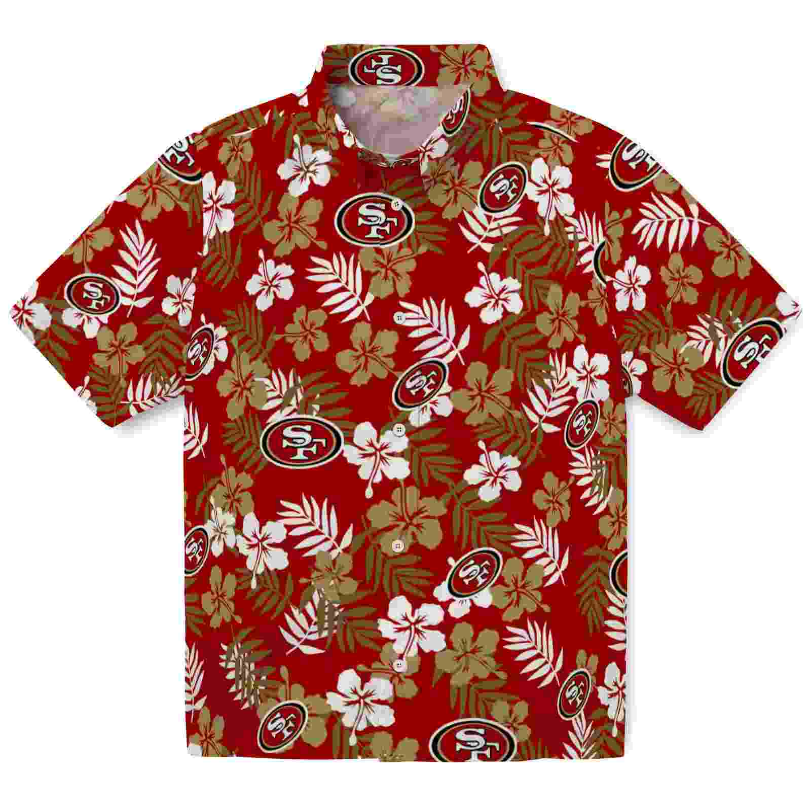 San Francisco 49ers Tropical Floral Red Hawaiian Shirt