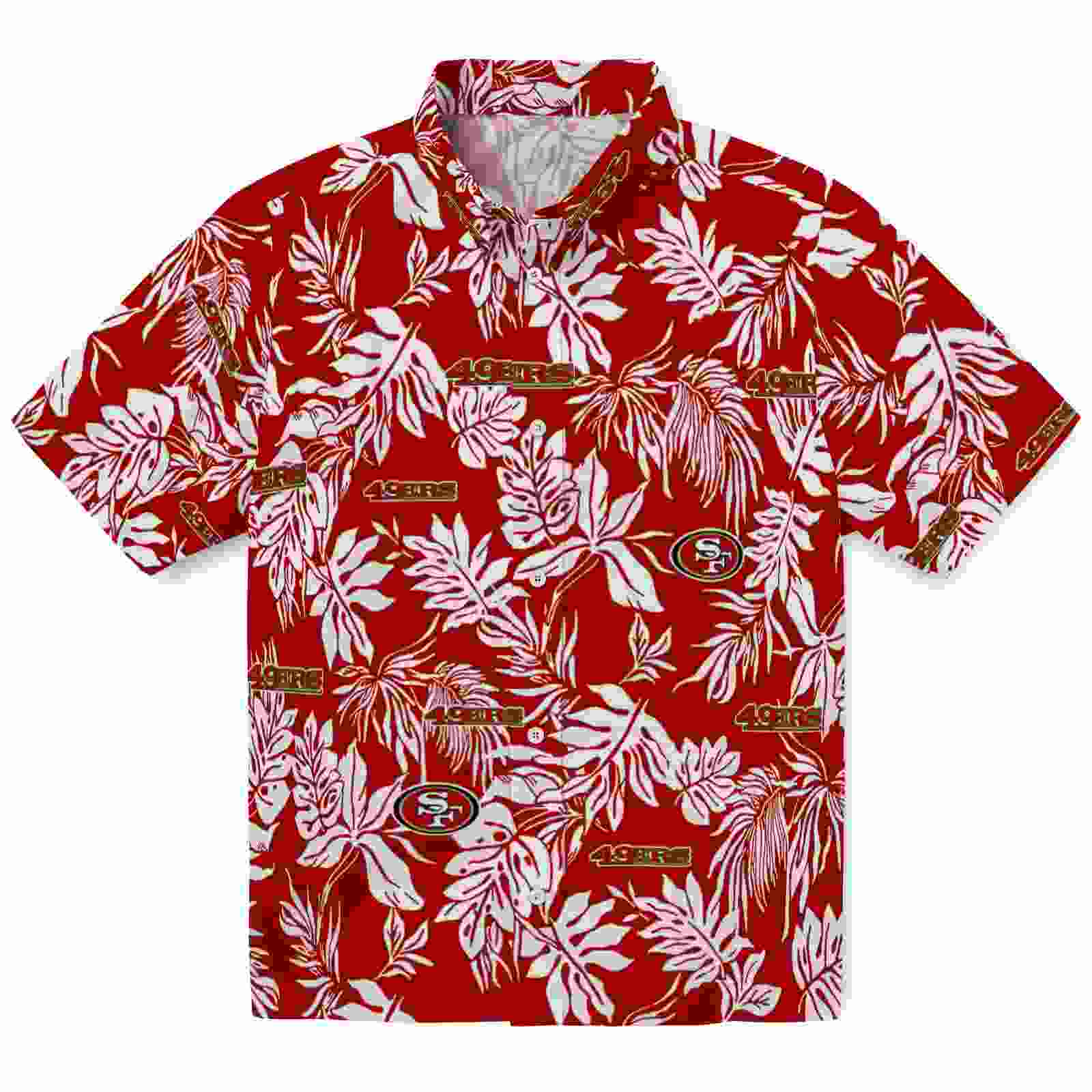 San Francisco 49ers Tropical Leaf Red White Hawaiian Shirt