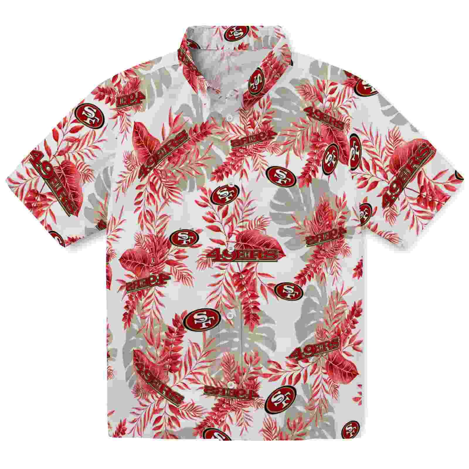 San Francisco 49ers Tropical Leaves White Hawaiian Shirt