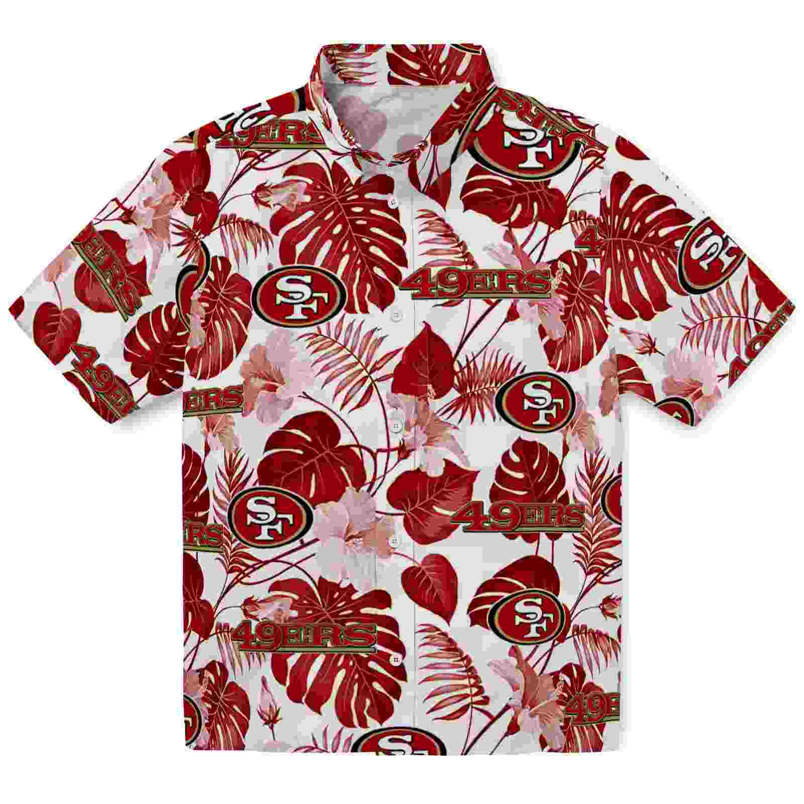 San Francisco 49ers Tropical Plants Red White Hawaiian Shirt