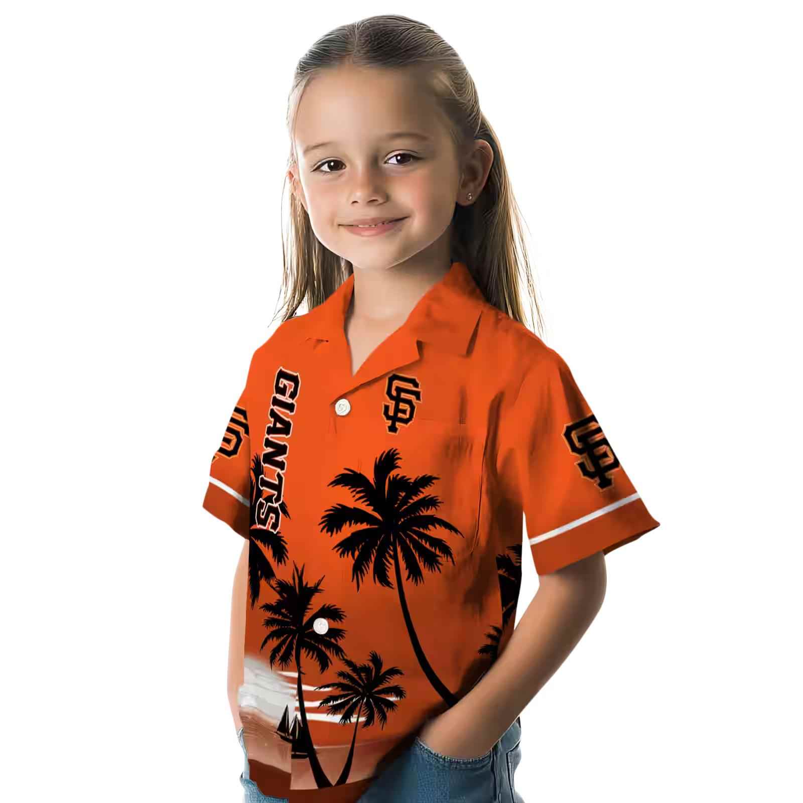 san francisco giants beach sunset orange black hawaiian shirt premium grade