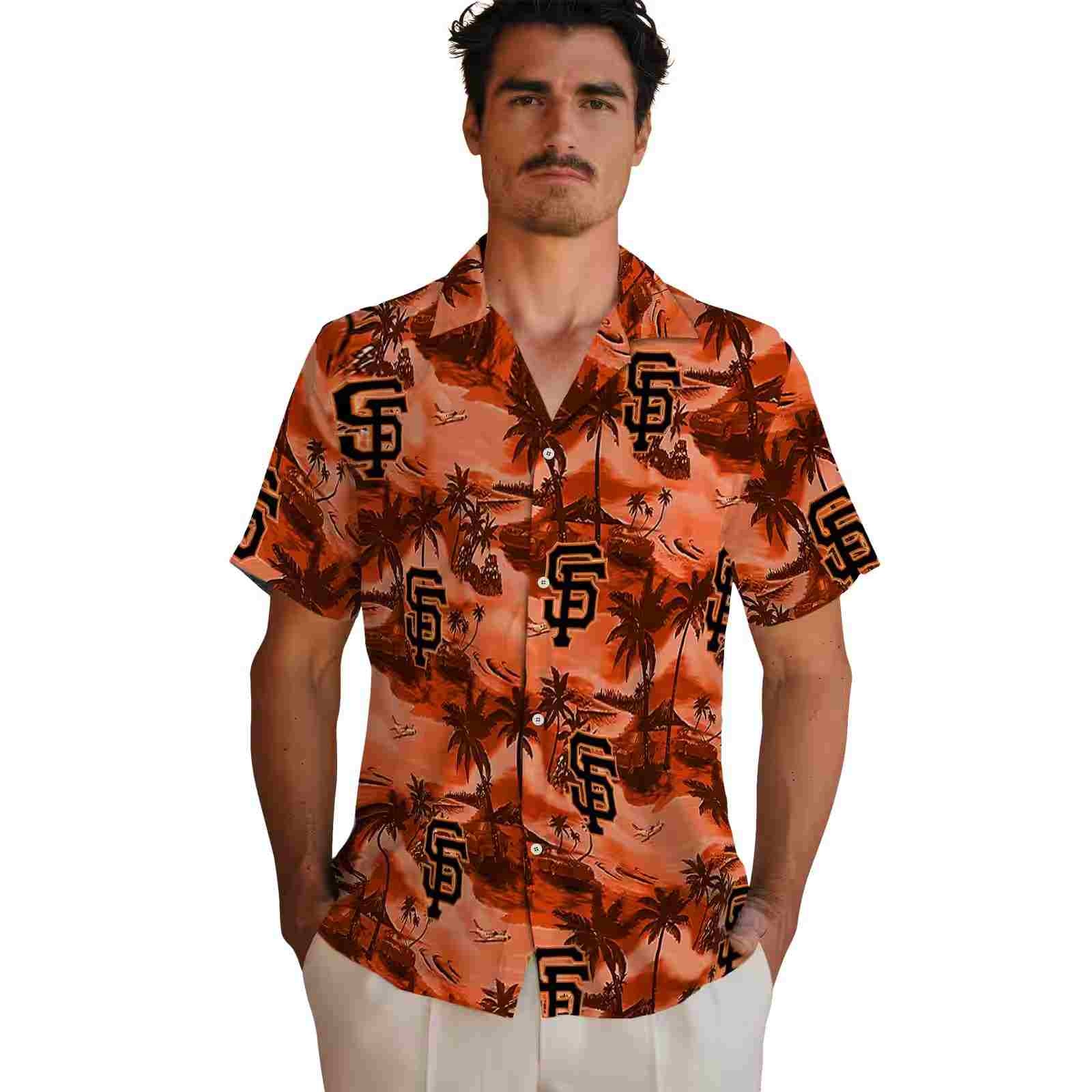 san francisco giants coastal palms orange hawaiian shirt fashion forward