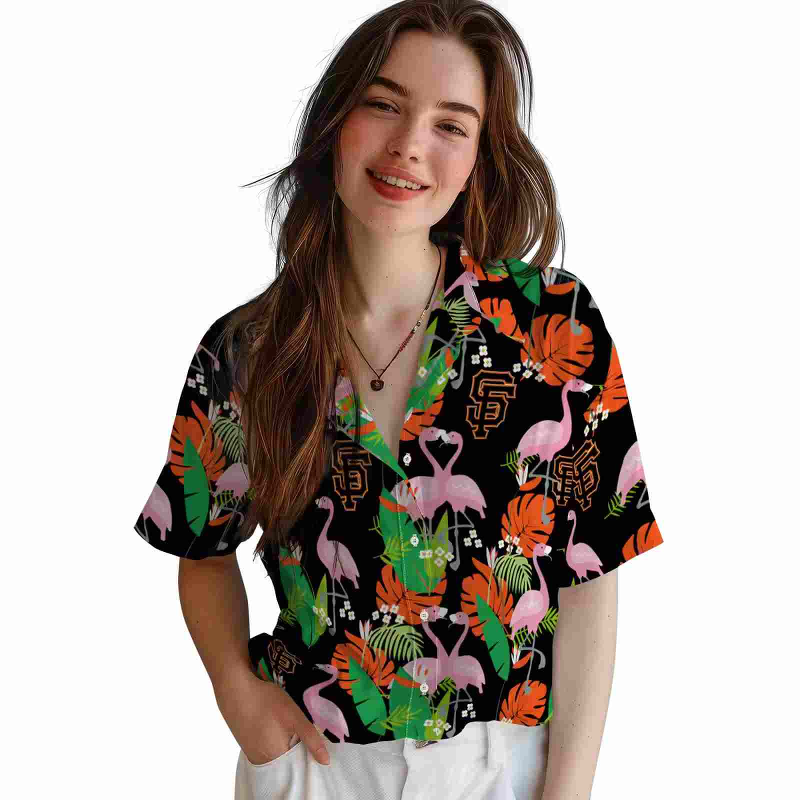 san francisco giants flamingo foliage orange green hawaiian shirt latest model