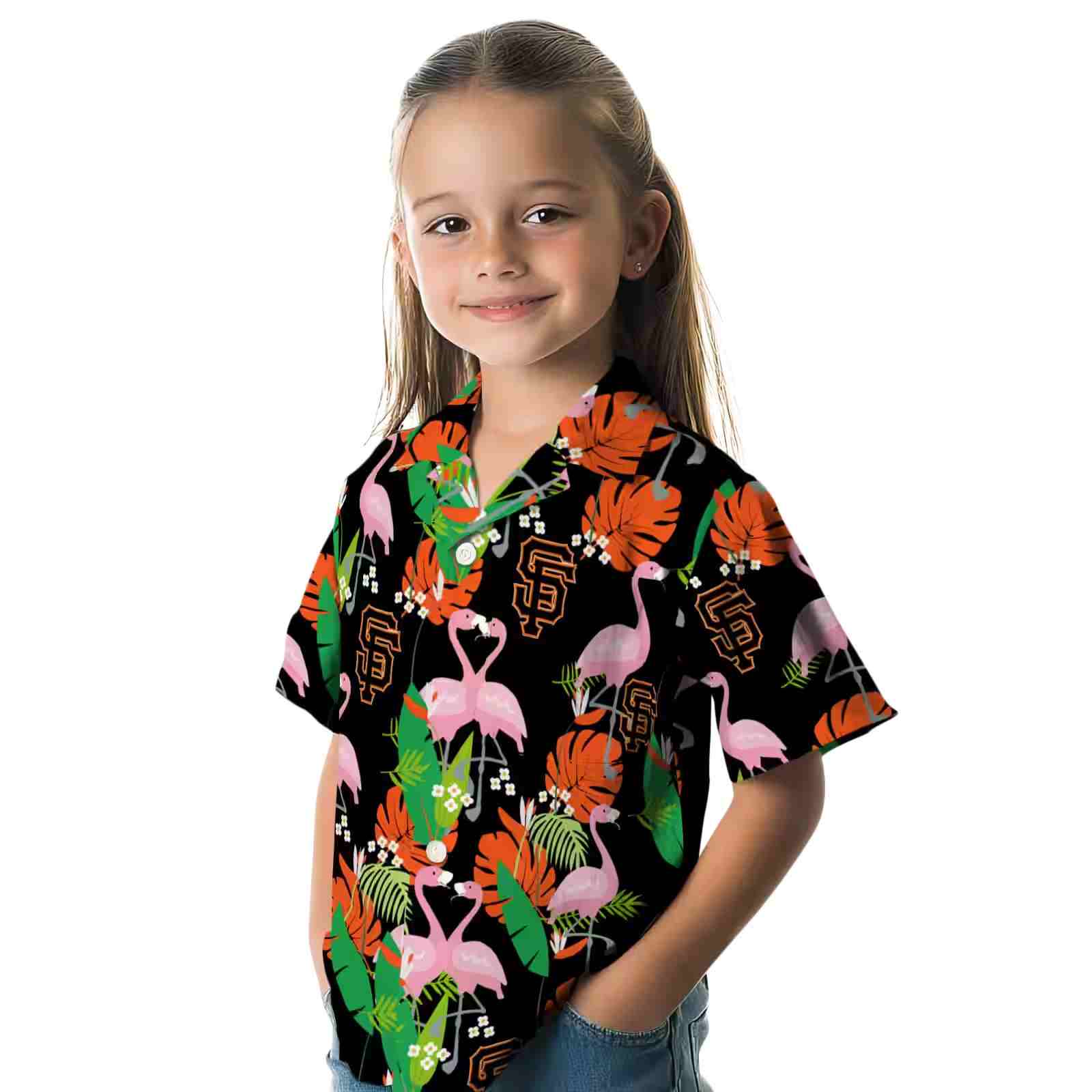 san francisco giants flamingo foliage orange green hawaiian shirt premium grade