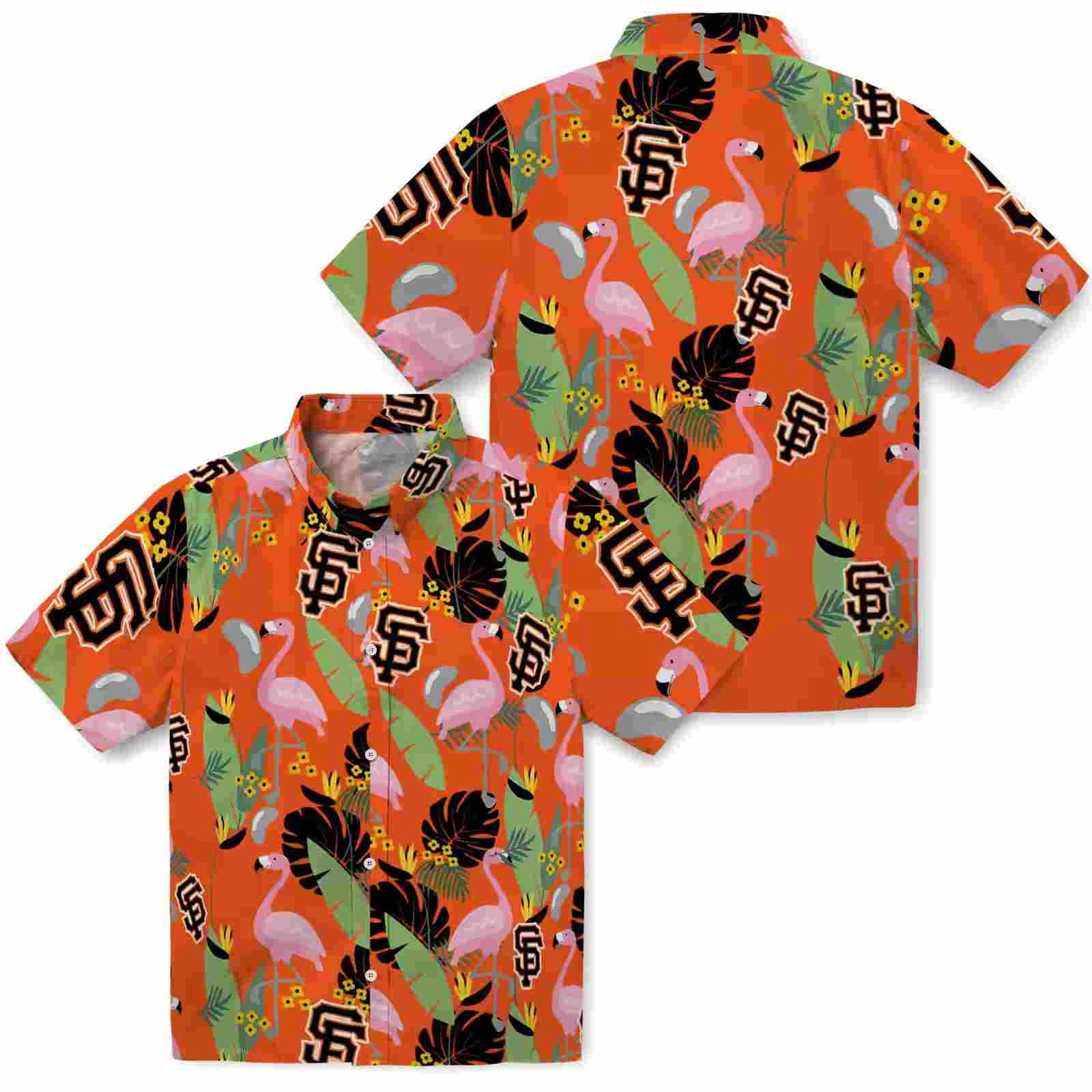 san francisco giants flamingo leaves orange hawaiian shirt high quality